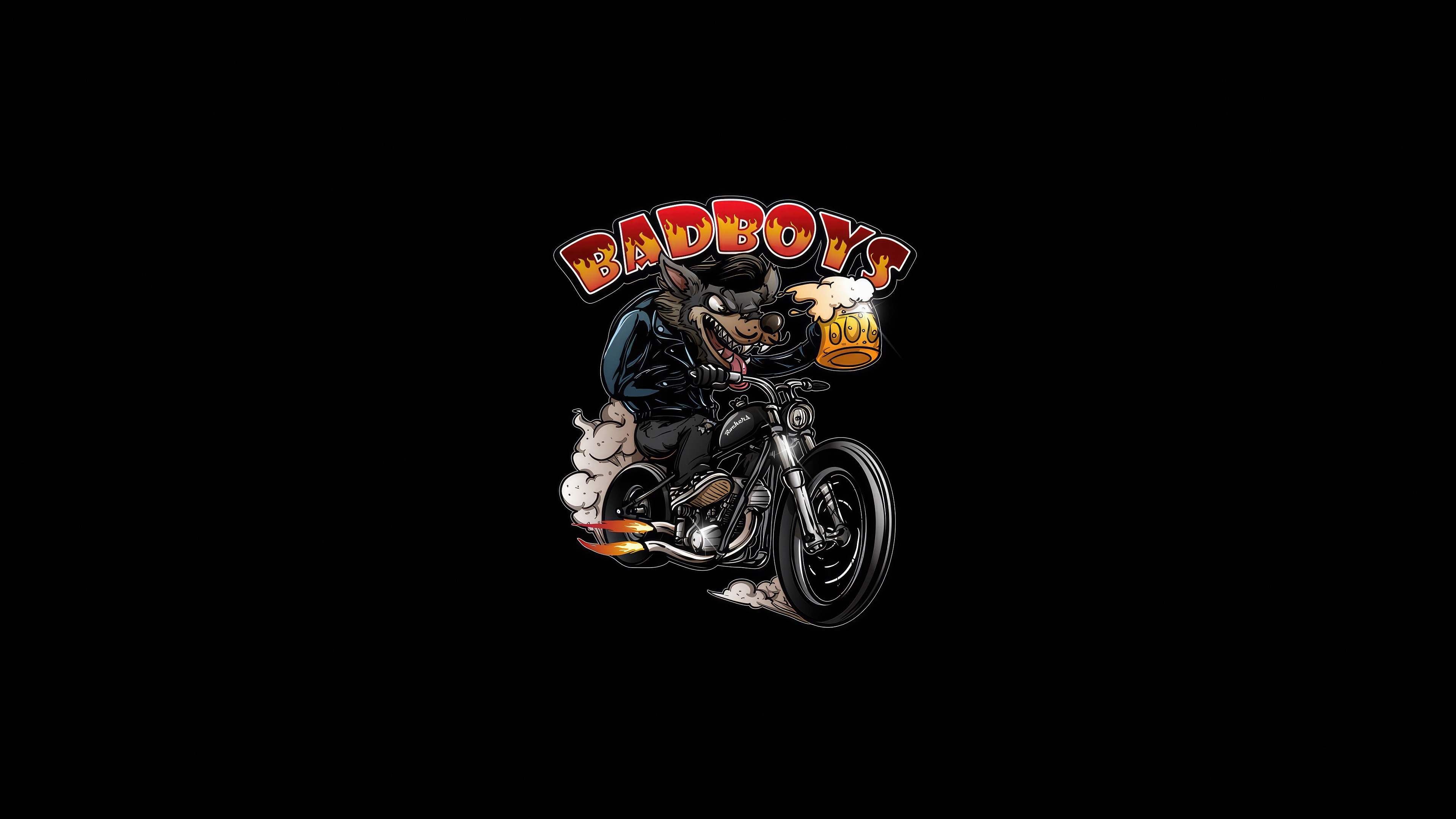Bad Boys wolf riding motorcycle with beer HD Wallpaper