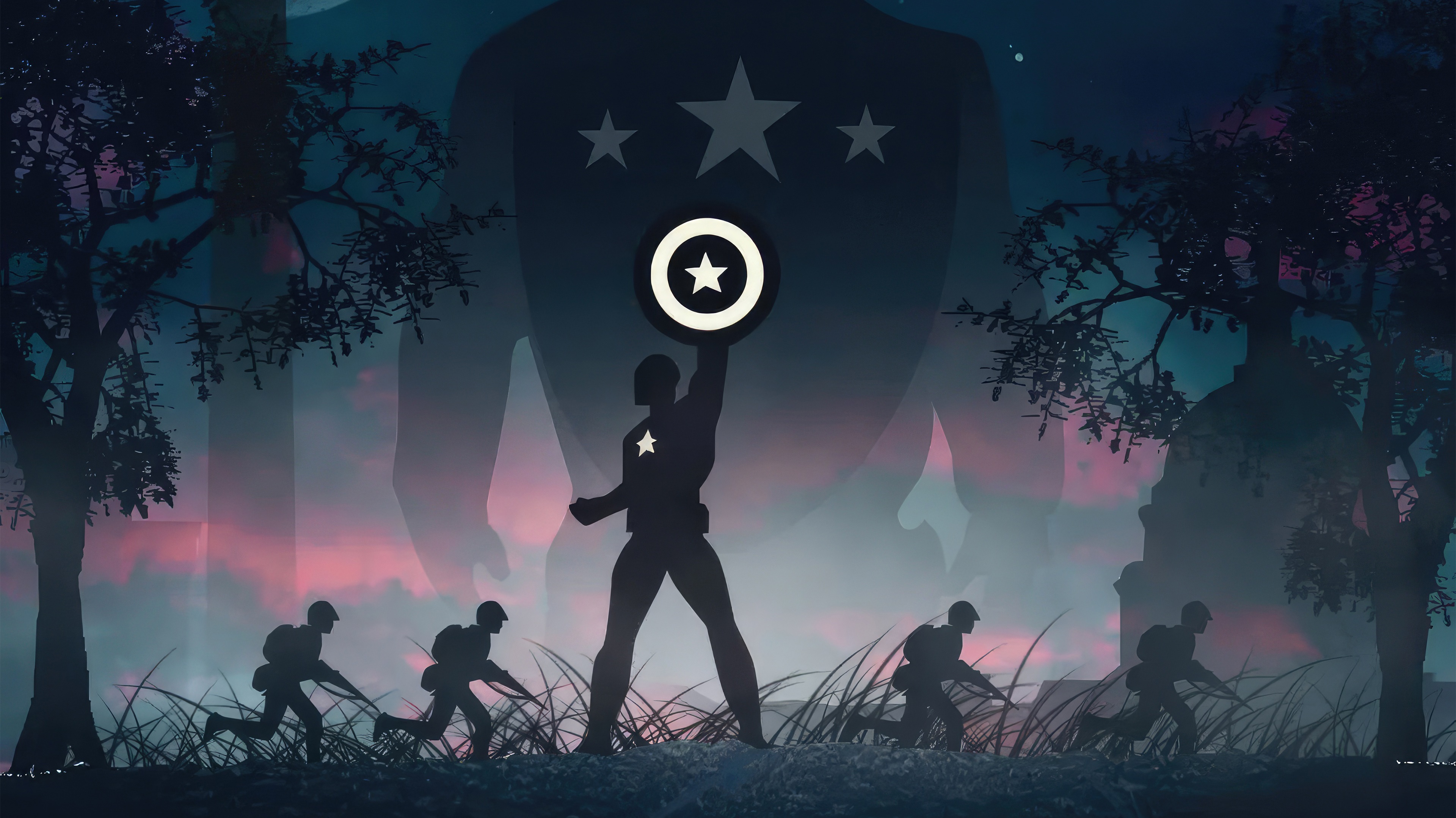 Captain America artwork with soldiers HD Wallpaper