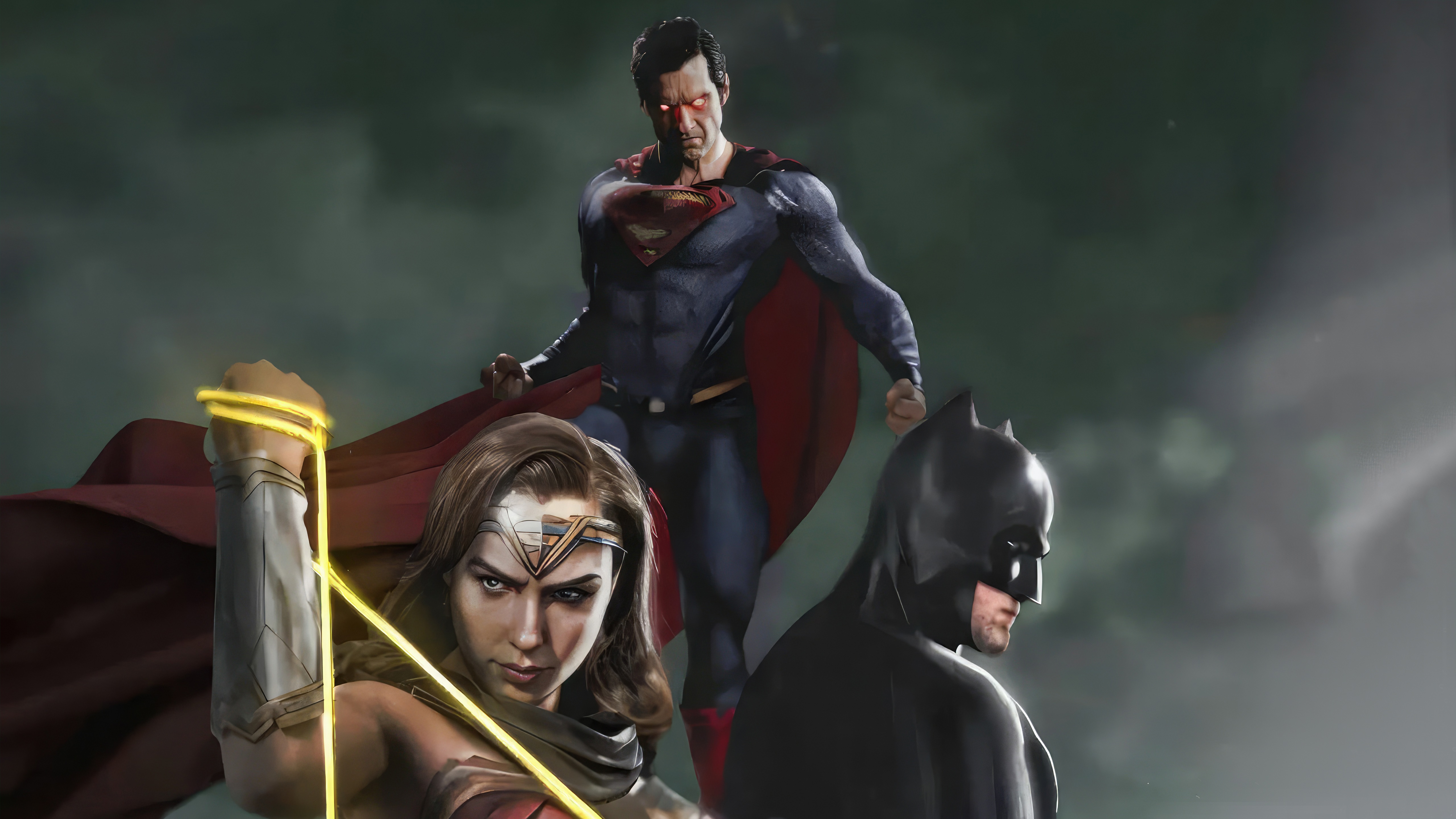 Superman, Batman, and Wonder Woman artwork HD Wallpaper