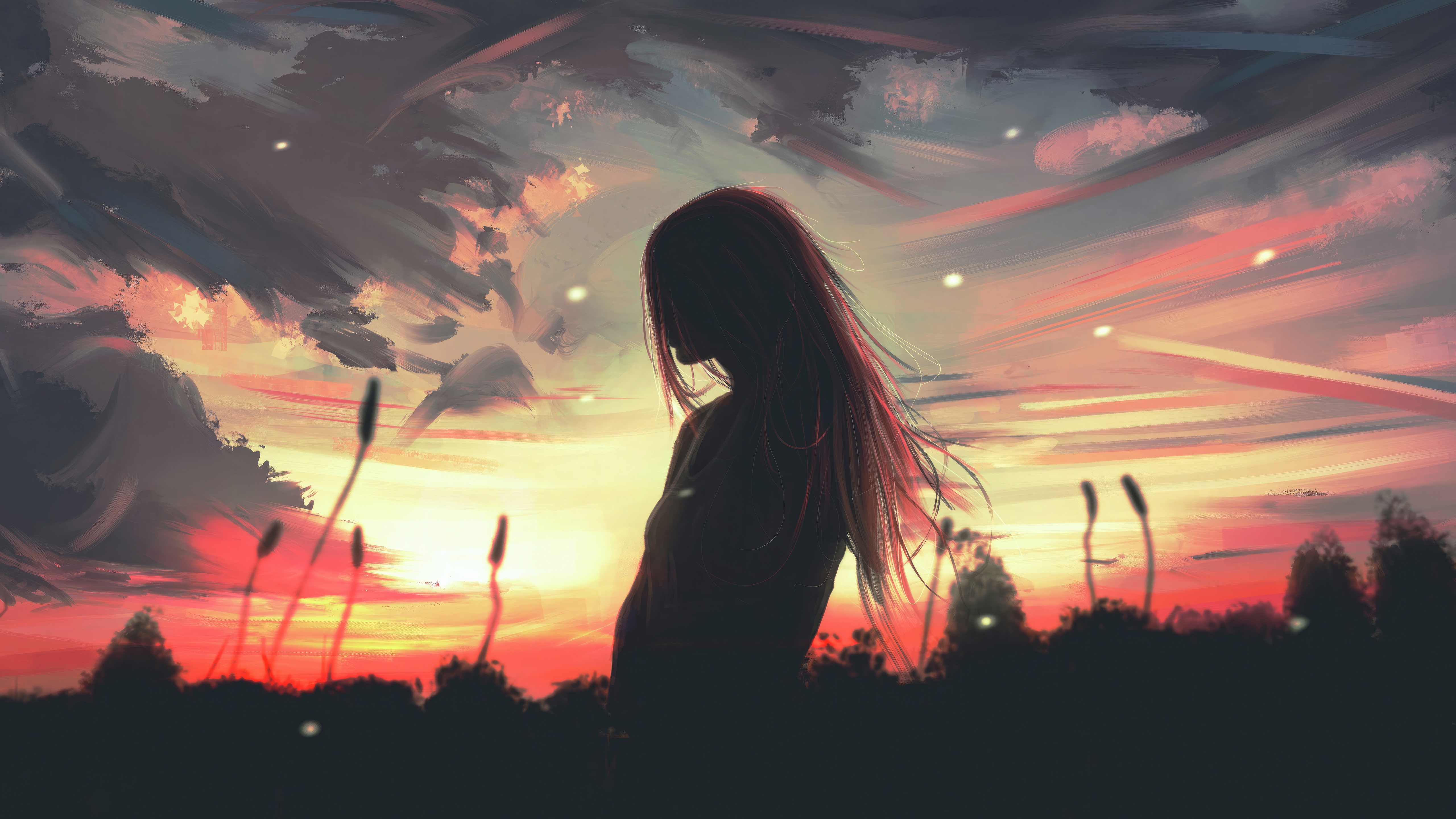 Girl in silhouette against a sunset HD Wallpaper