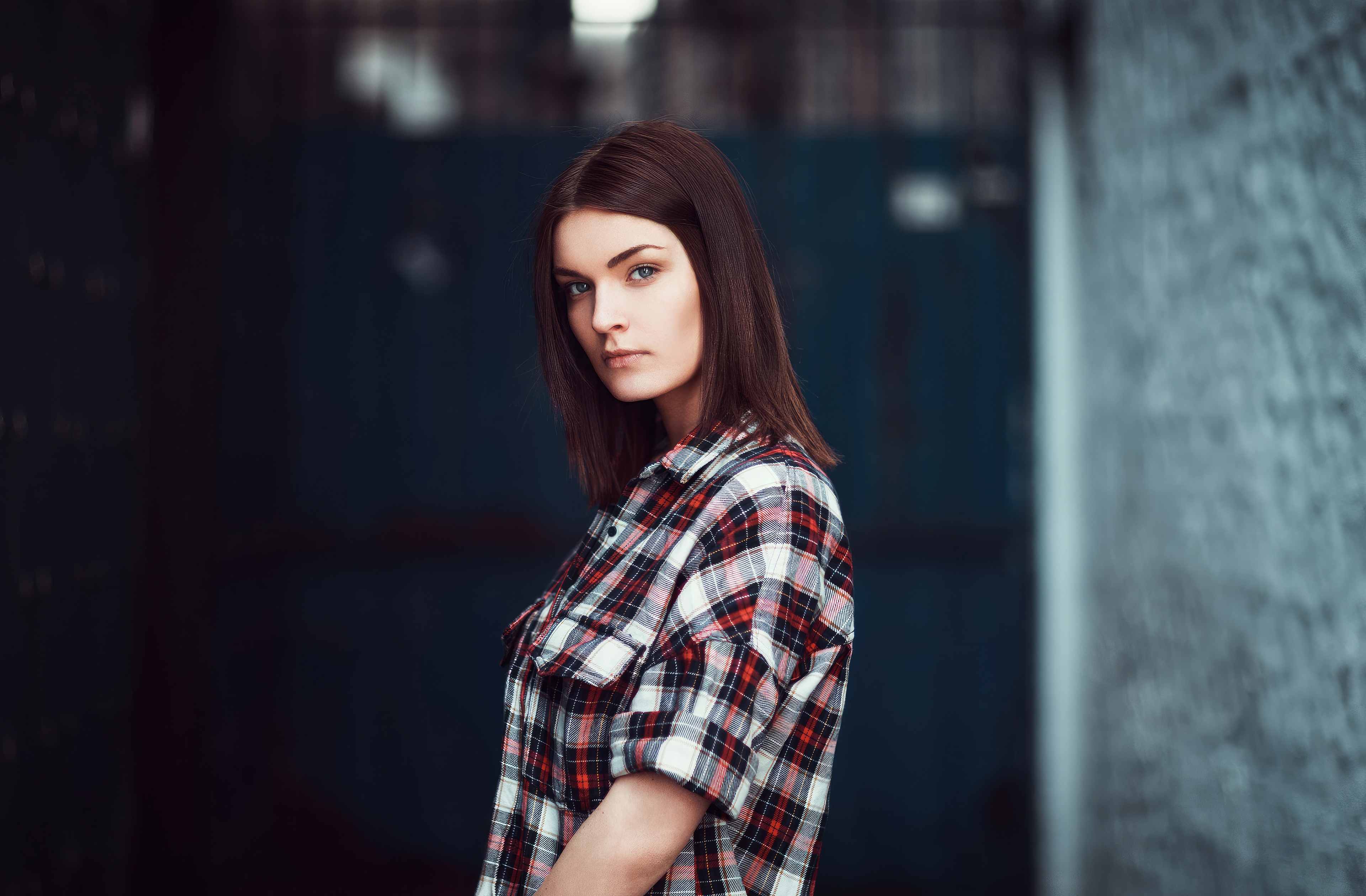 Model in Plaid Shirt HD Wallpaper