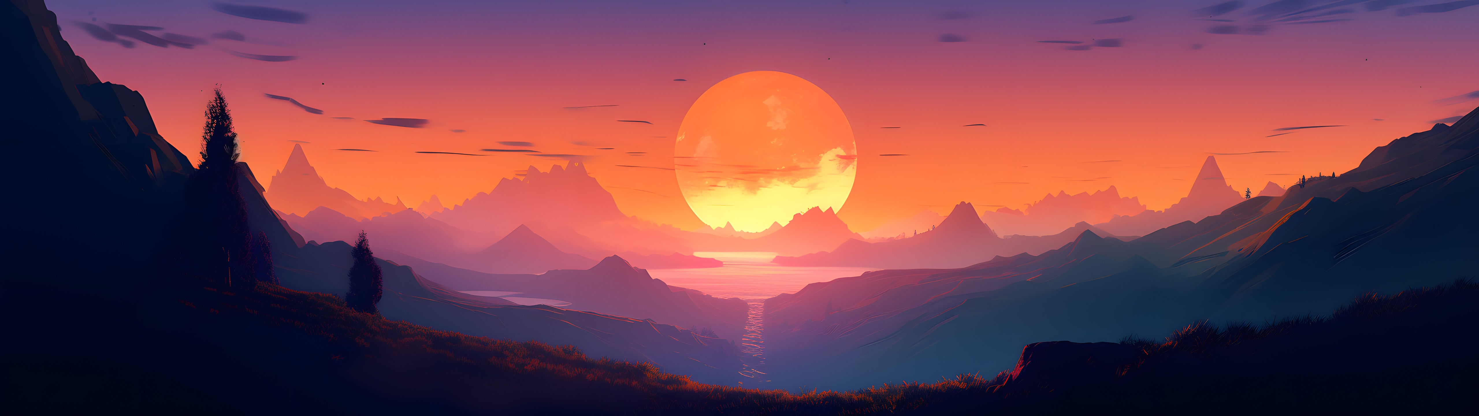 Digital Art Landscape at Sunset HD Wallpaper