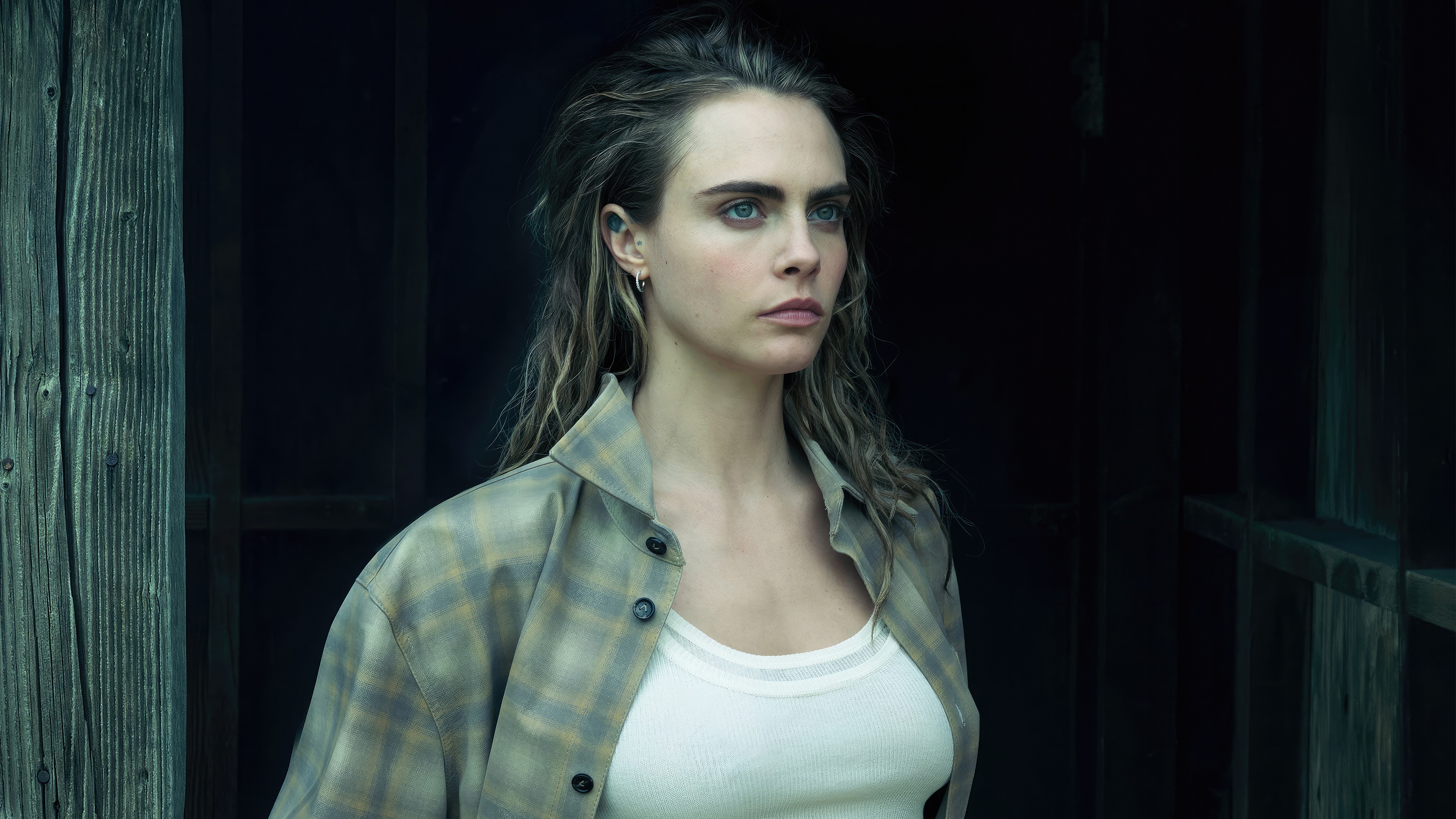 Cara Delevingne in a plaid shirt HD Wallpaper