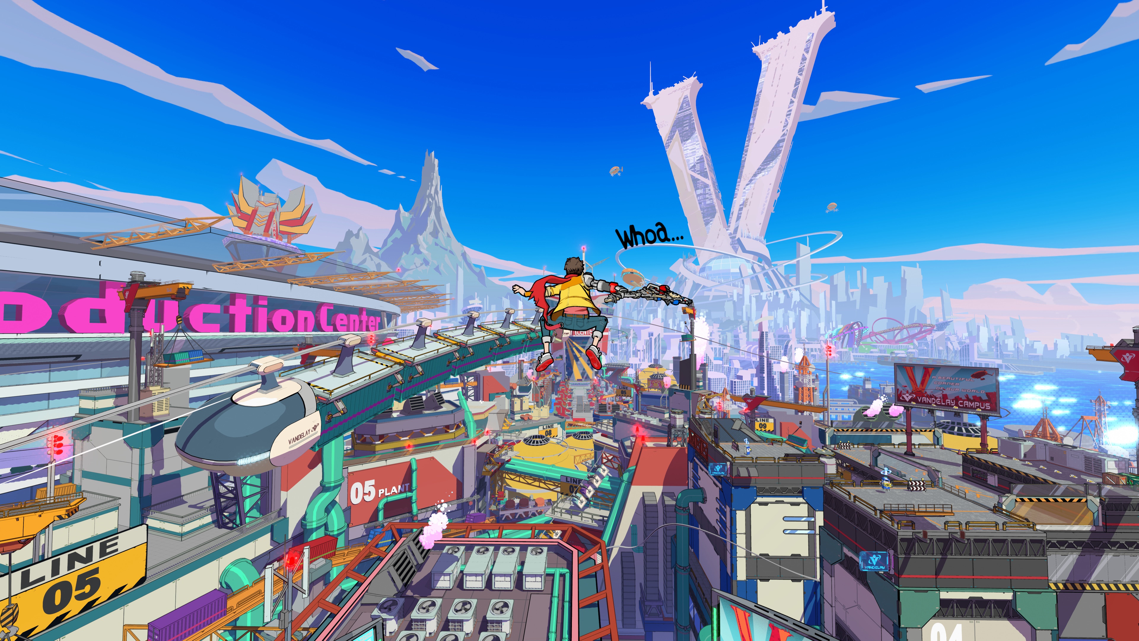 Hi-Fi Rush: Chai jumps over a futuristic city HD Wallpaper