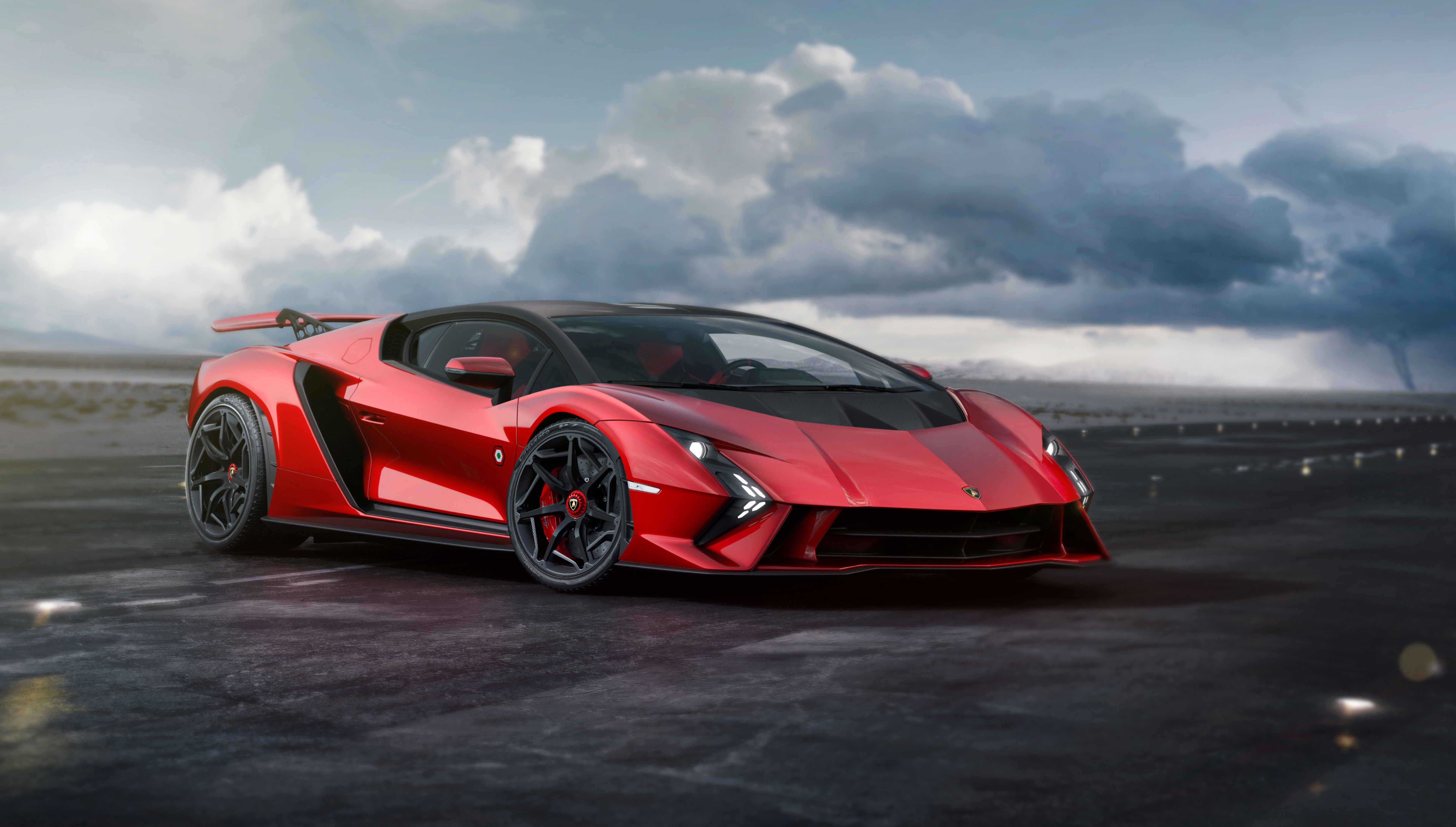 Red Lamborghini Invencible parked on asphalt HD Wallpaper