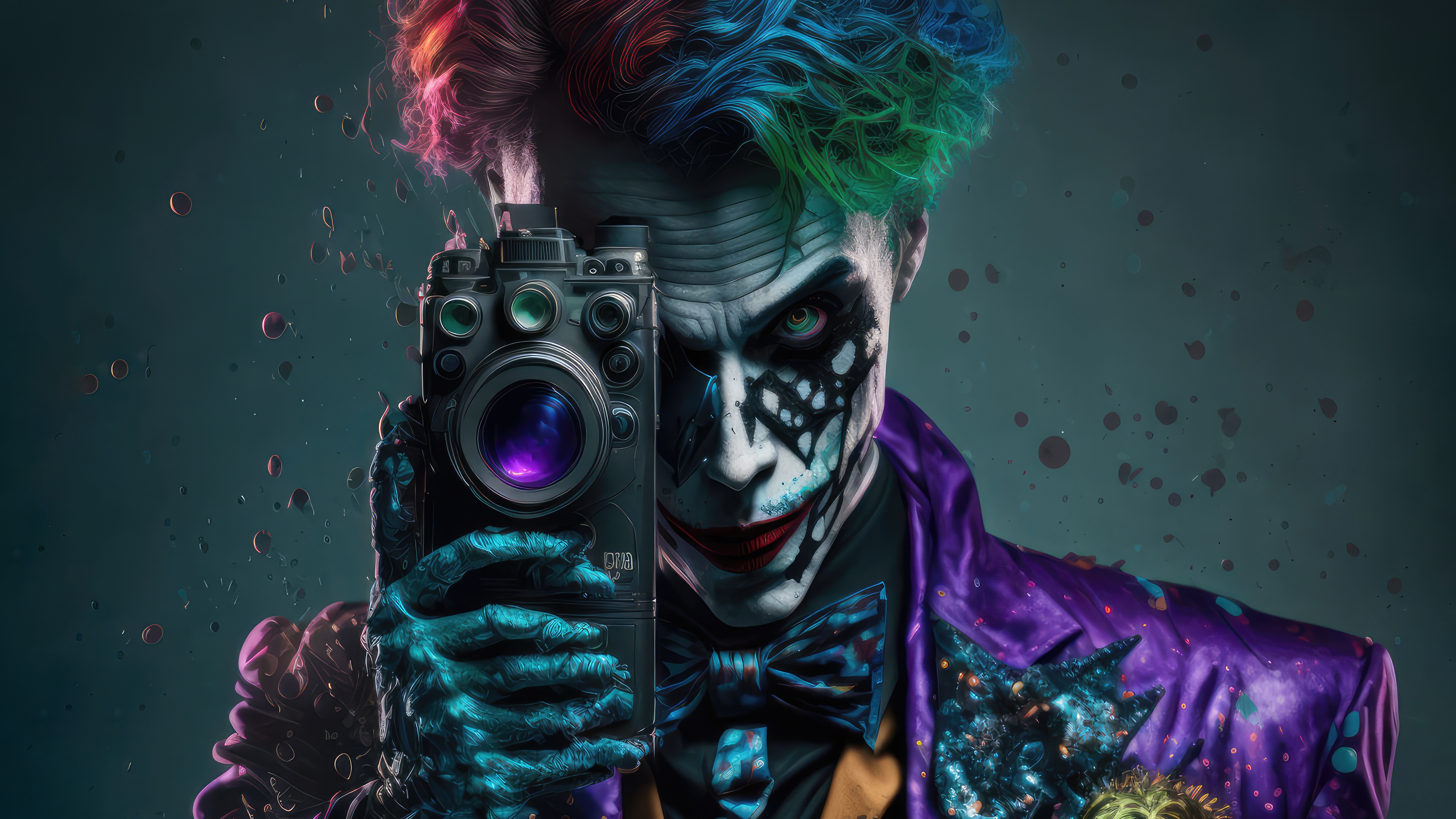 Joker holding a vintage camera HD Wallpaper