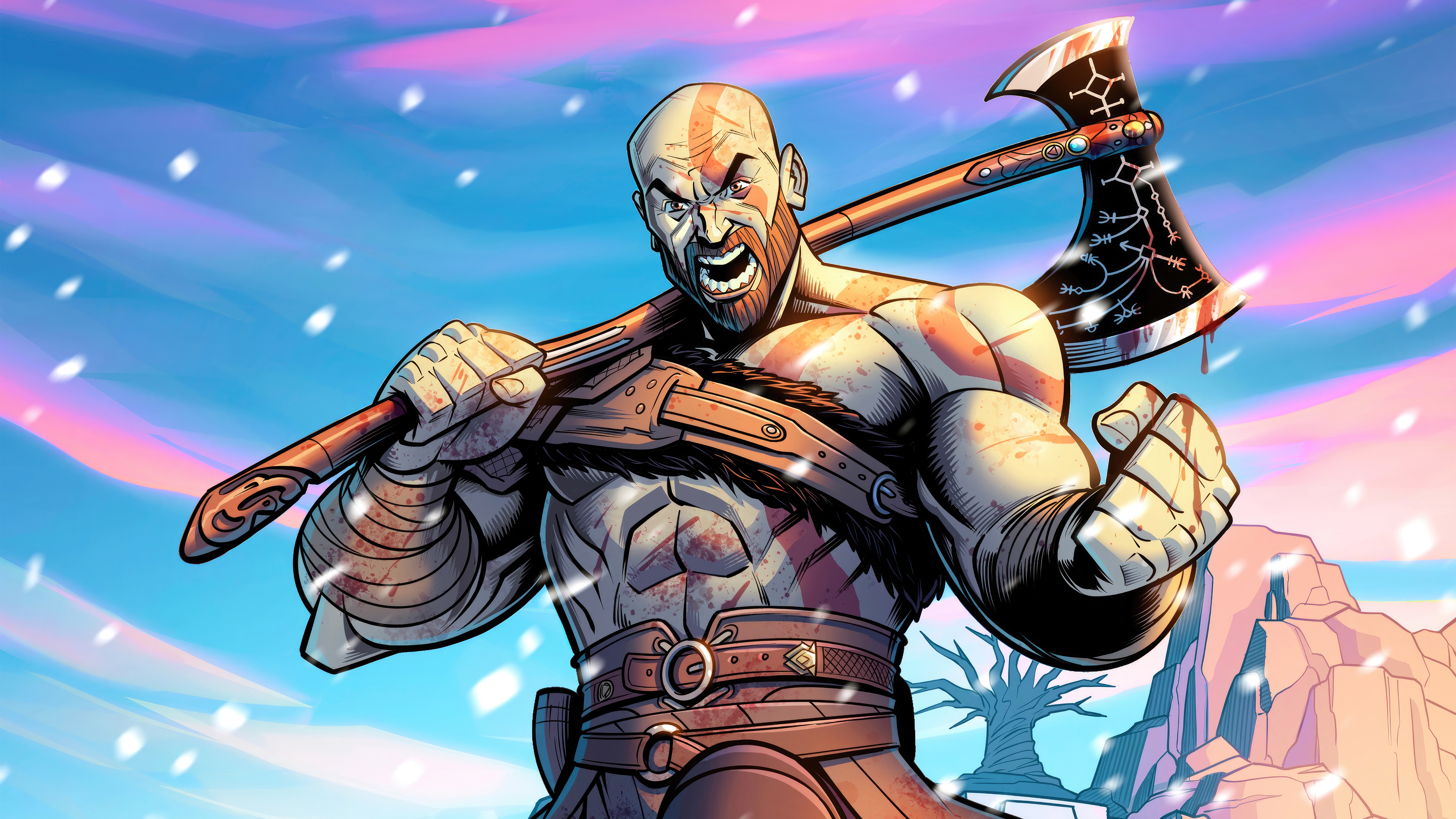 Kratos from God of War holding Leviathan Axe HD Wallpaper