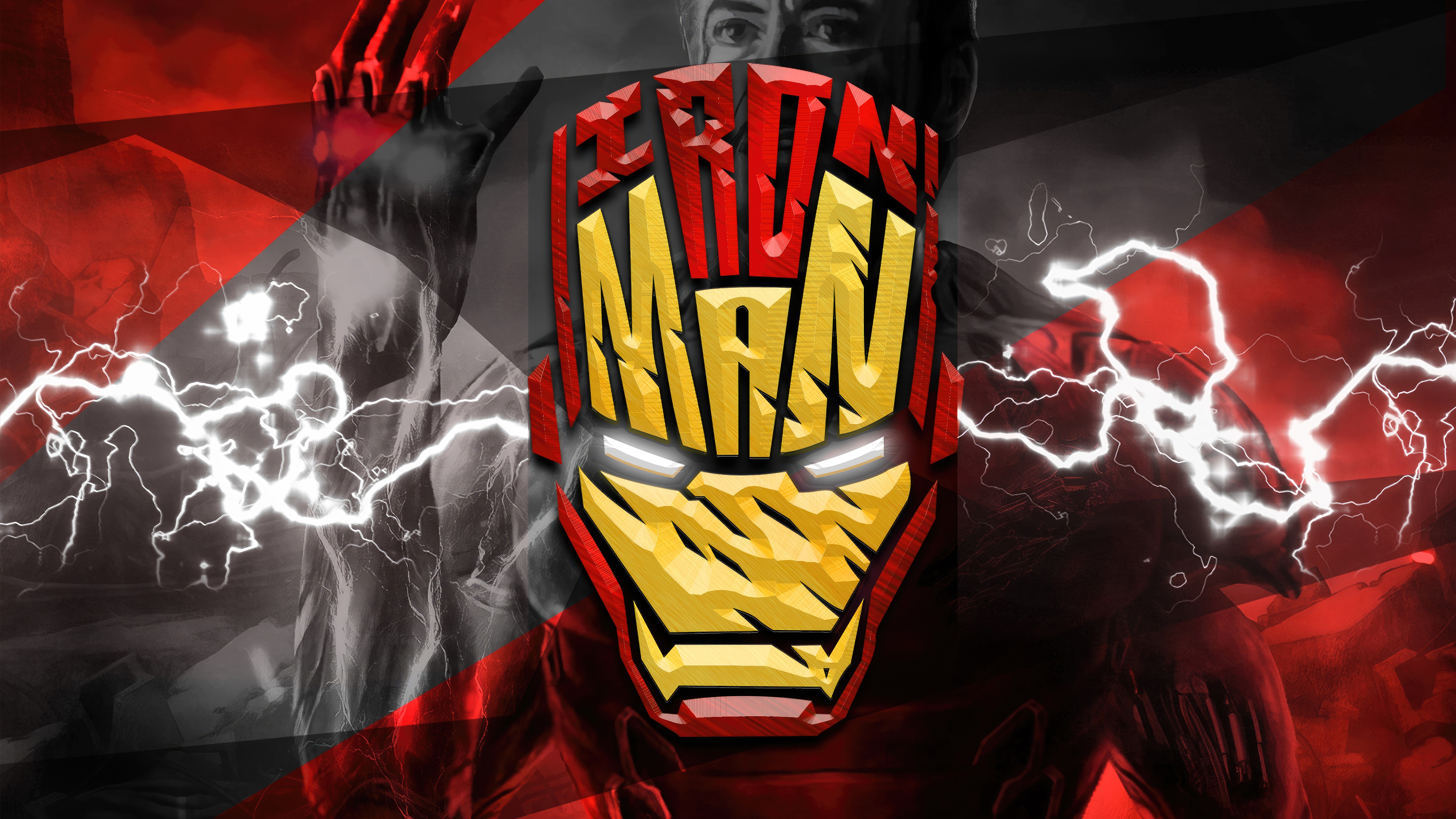 Iron Man artwork with lightning and red accents HD Wallpaper