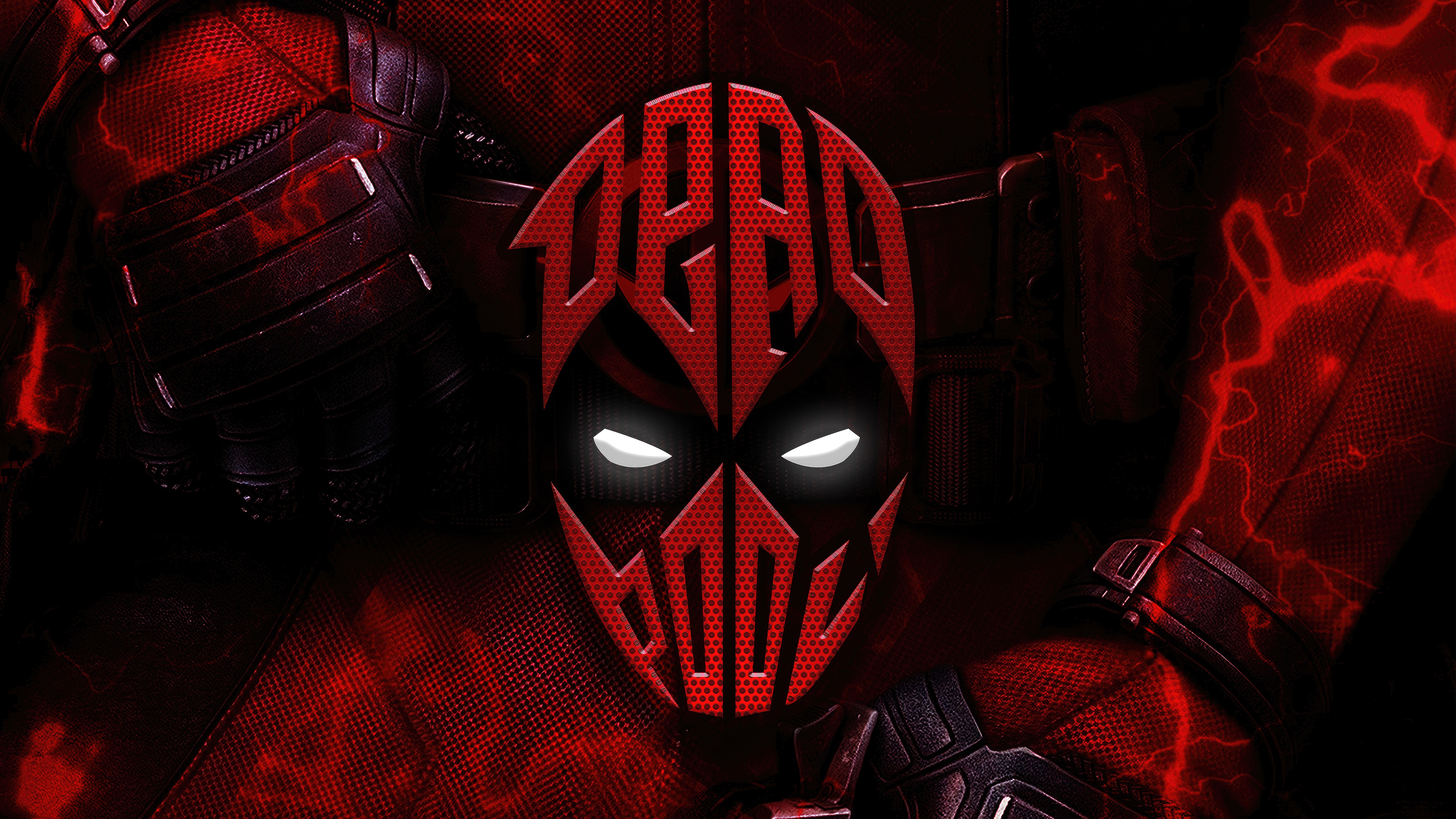 Deadpool artwork with red lightning effects HD Wallpaper