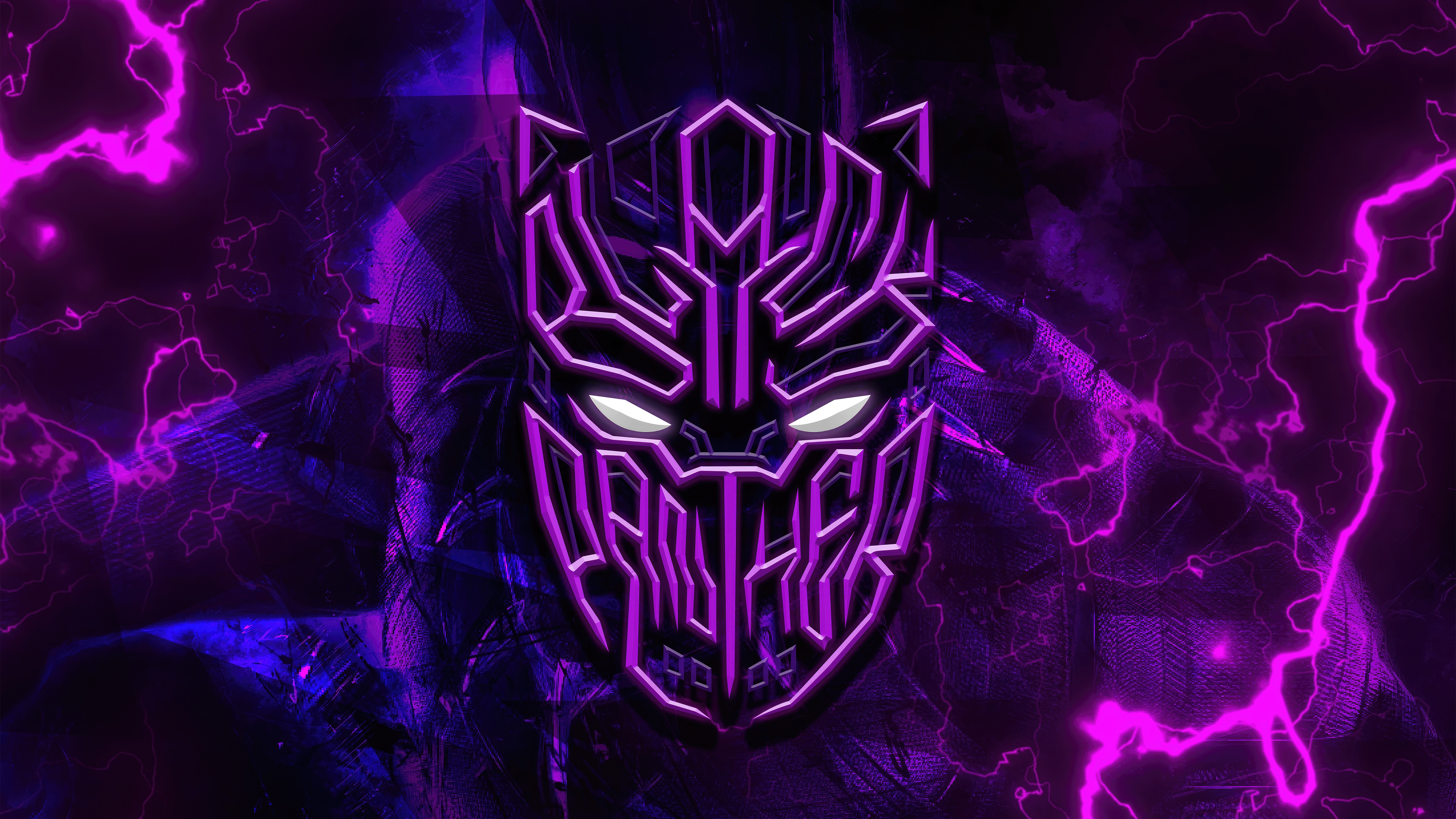 Black Panther mask with purple lightning 4K HD Wallpaper