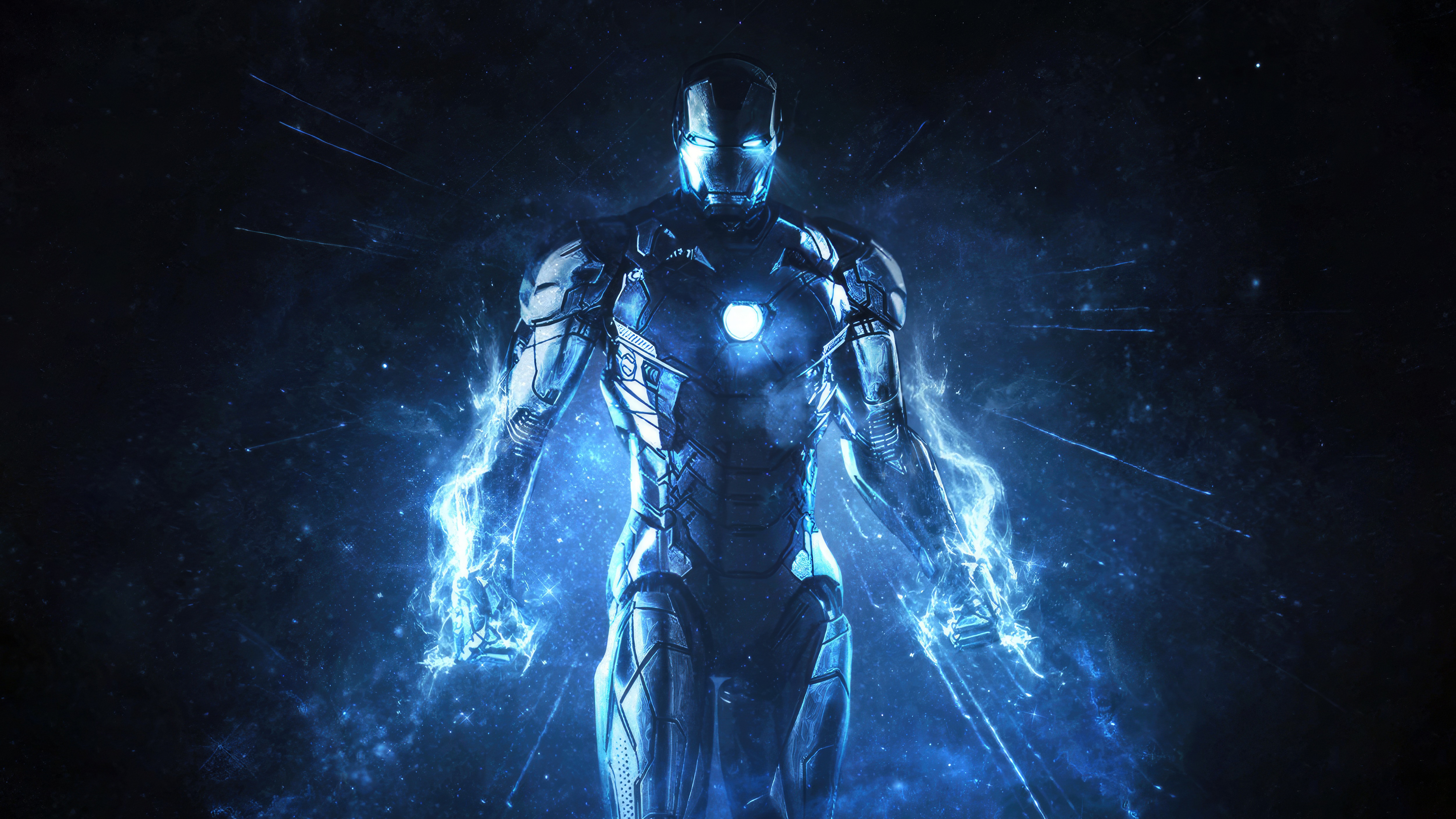 Iron Man in blue energy 4K HD Wallpaper
