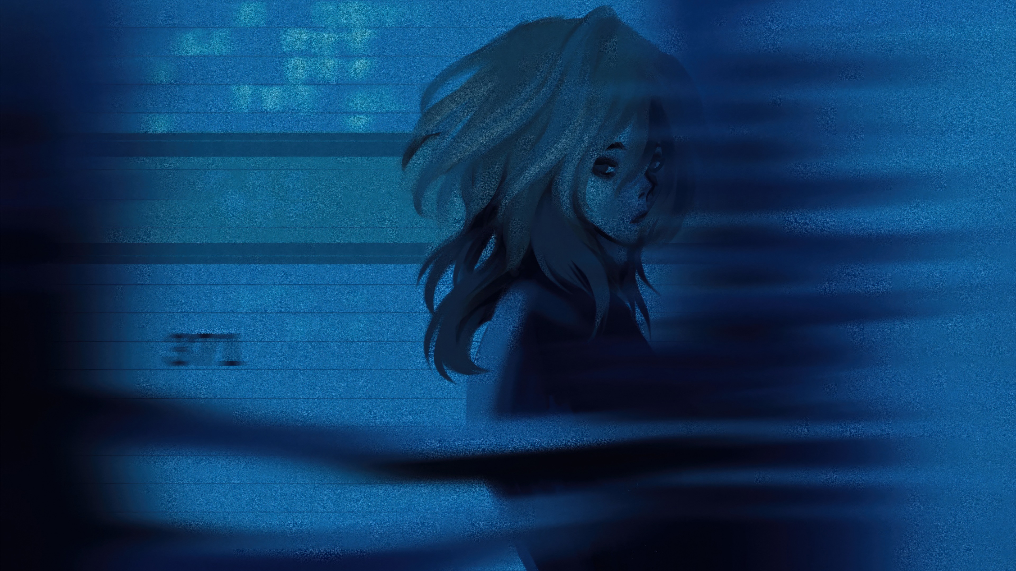 Anime girl with blonde hair in blue background HD Wallpaper