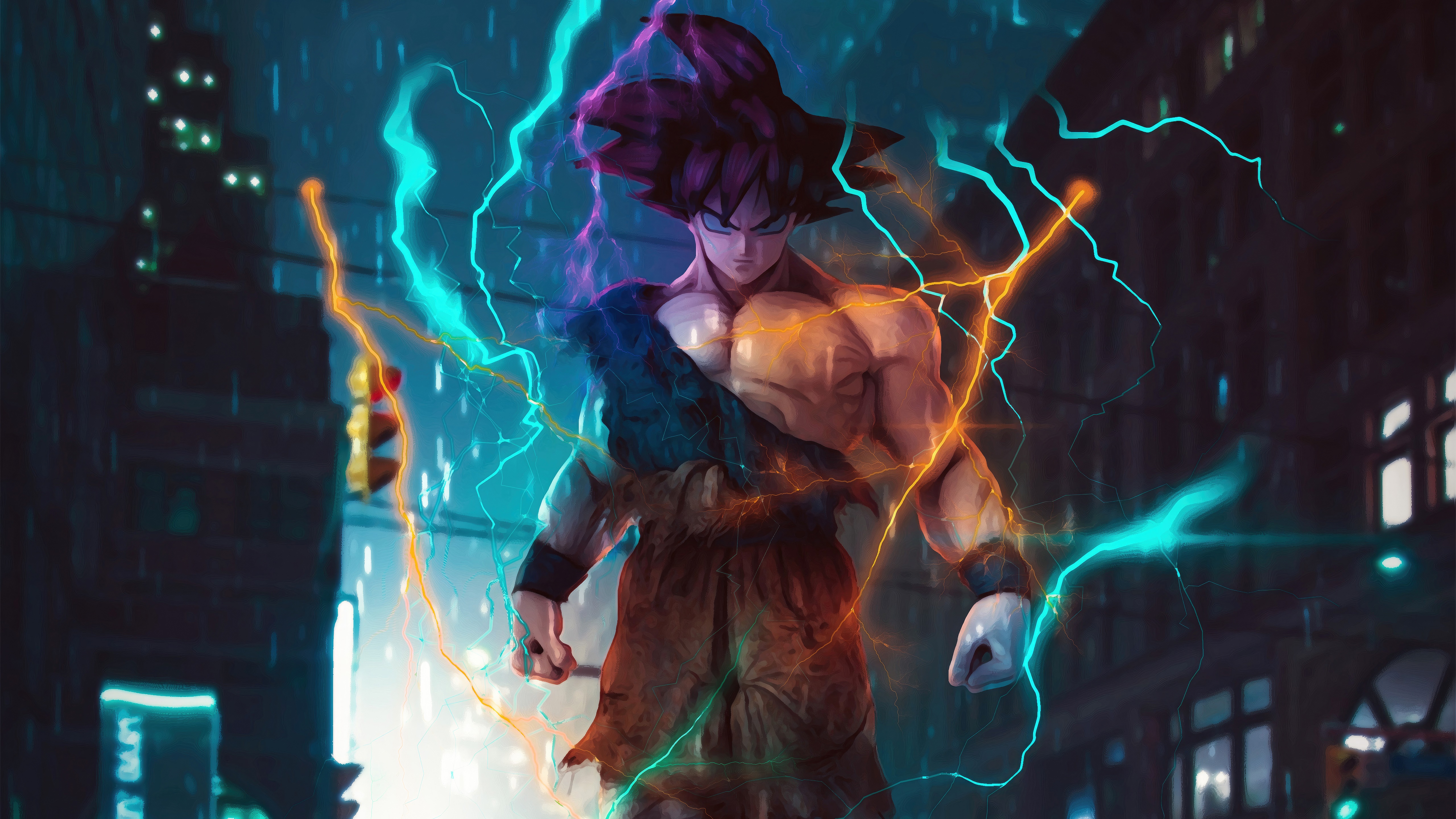 Goku from Dragon Ball Z with lightning HD Wallpaper