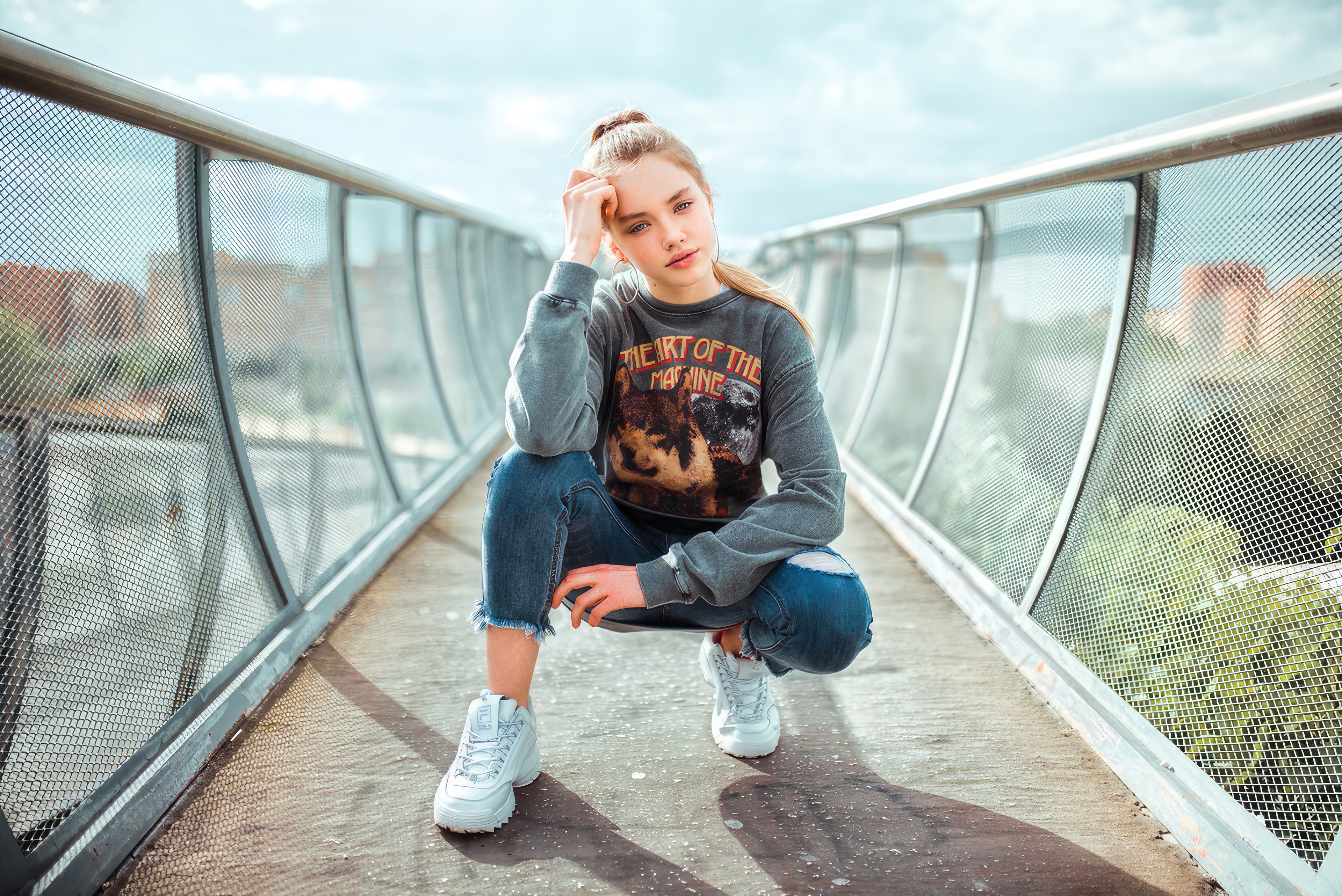 Girl on a bridge HD Wallpaper