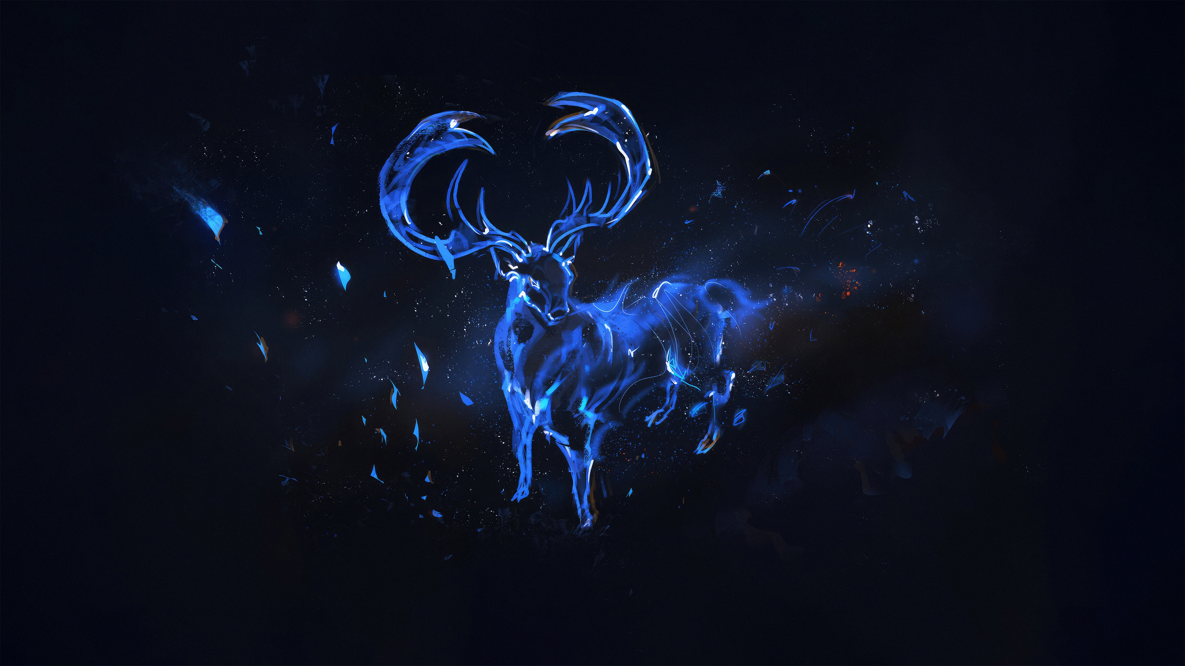 Blue glowing reindeer artwork HD Wallpaper