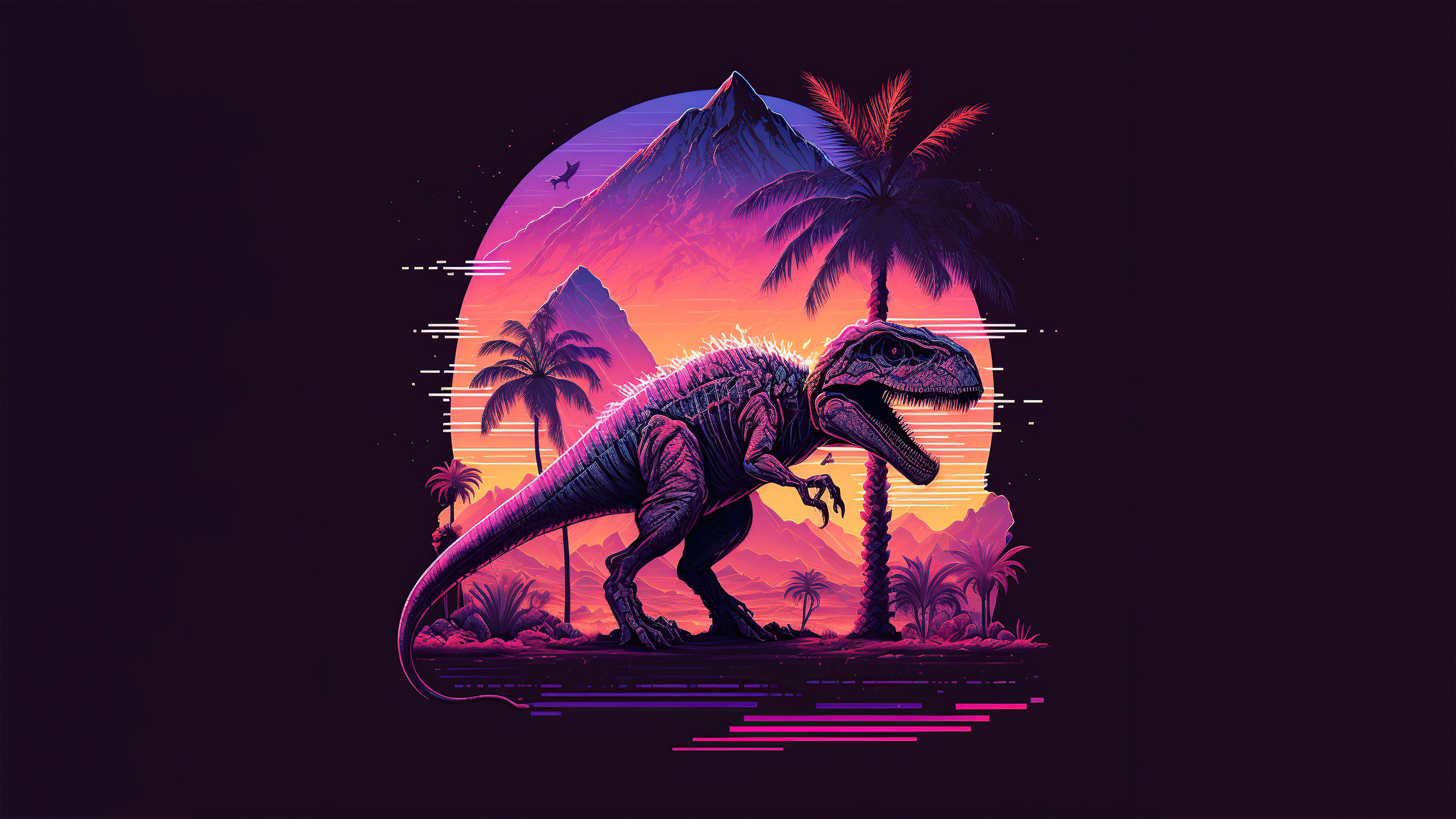 T-Rex in a Retrowave Landscape HD Wallpaper