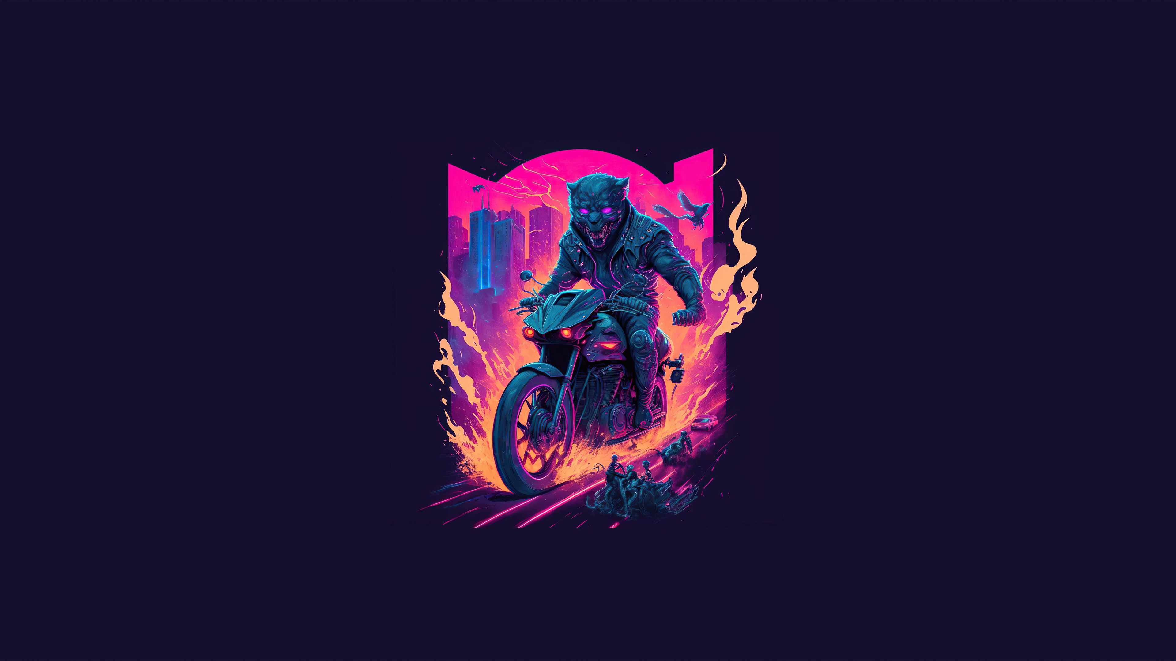 Panther Biker in Neon City HD Wallpaper