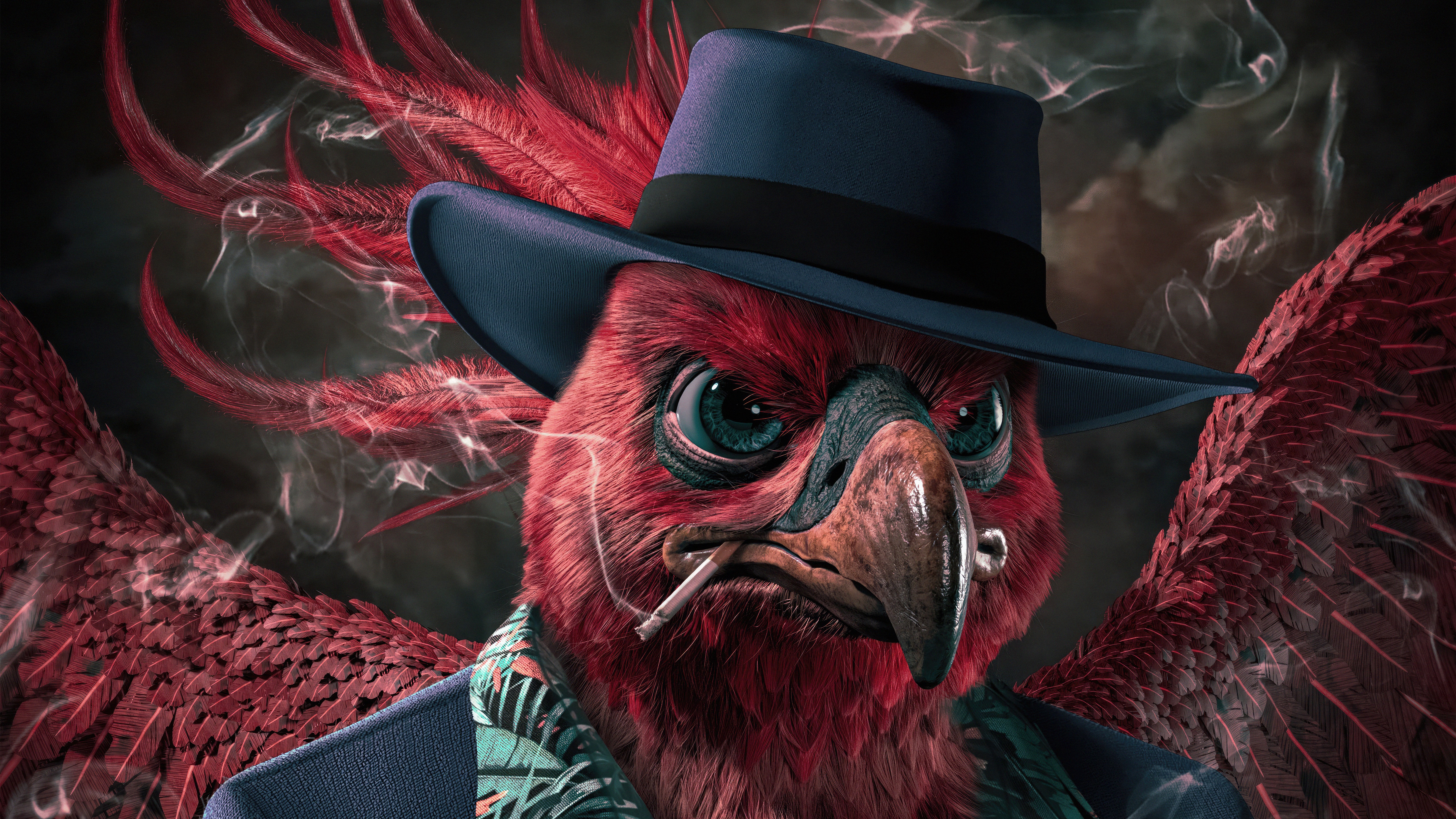 Phoenix in a Suit and Hat Smoking HD Wallpaper
