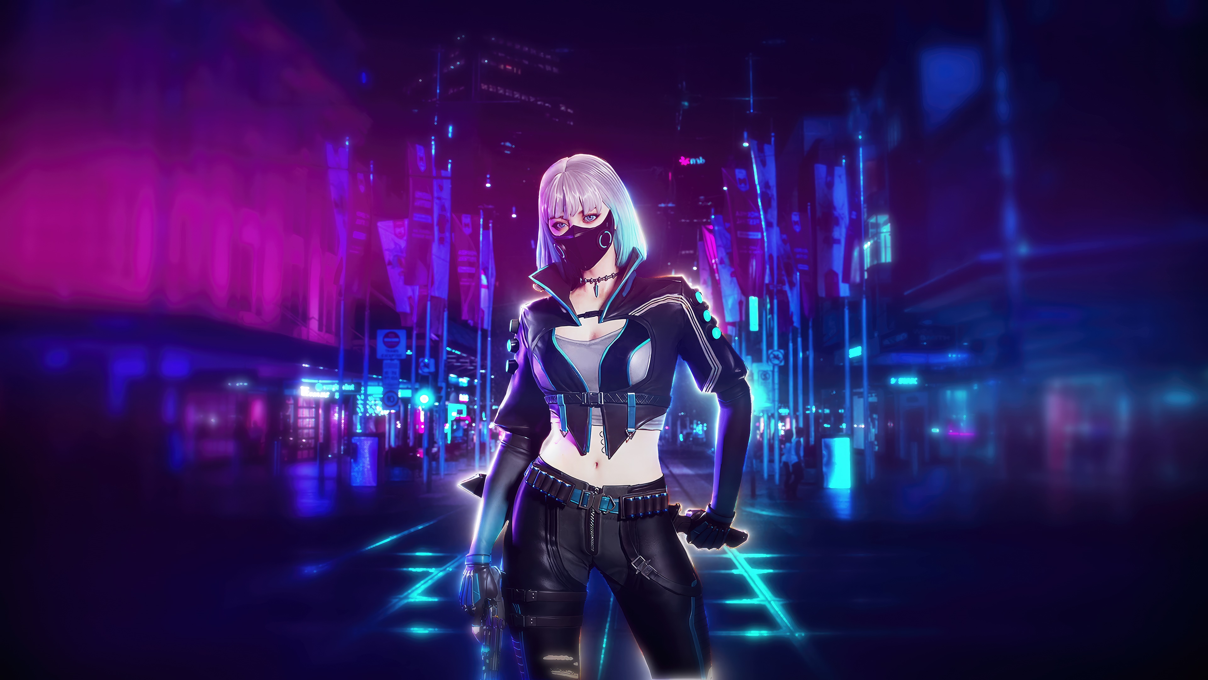 Crossfire character in a neon-lit city street HD Wallpaper