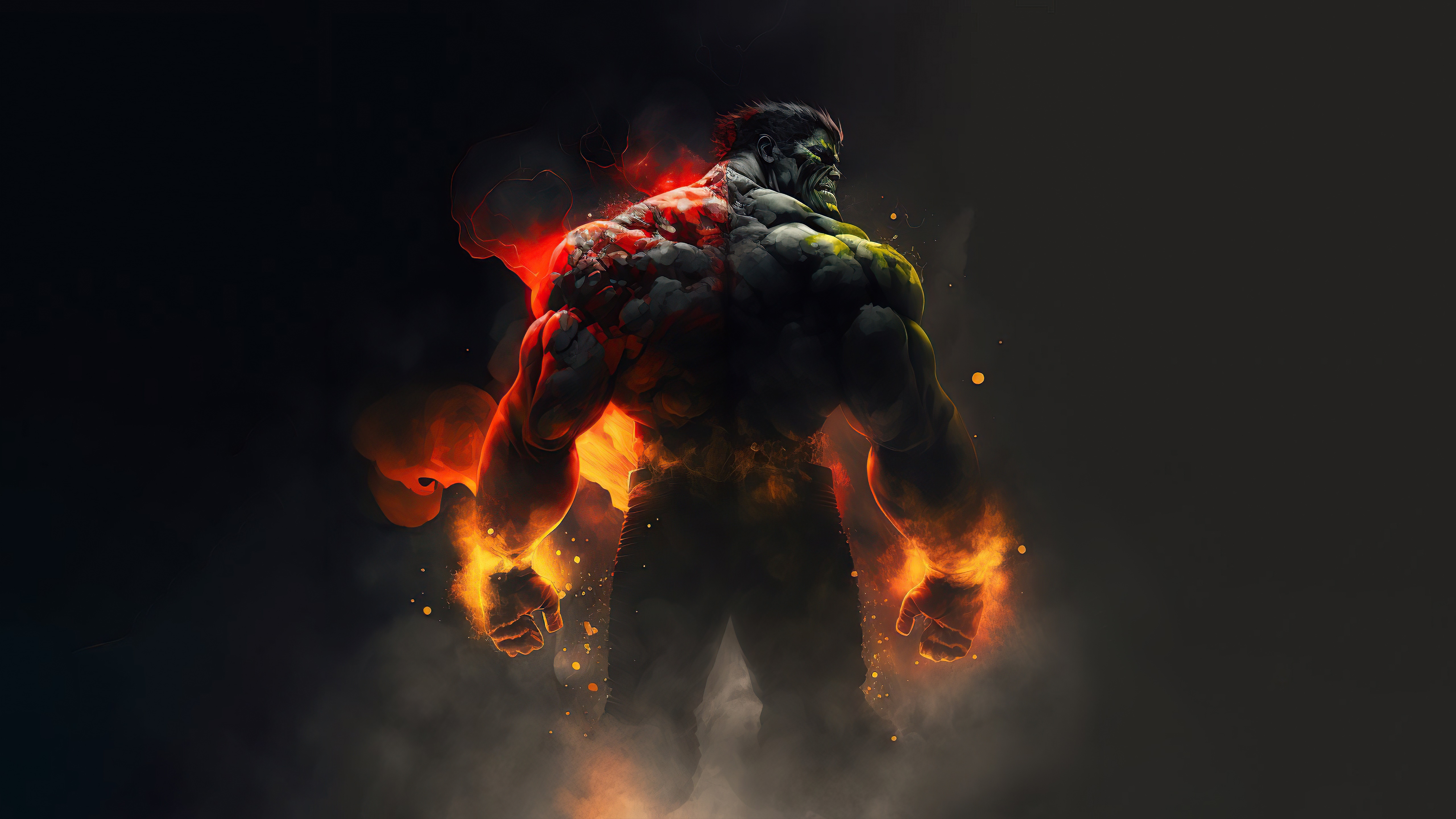 Hulk engulfed in flames and smoke HD Wallpaper