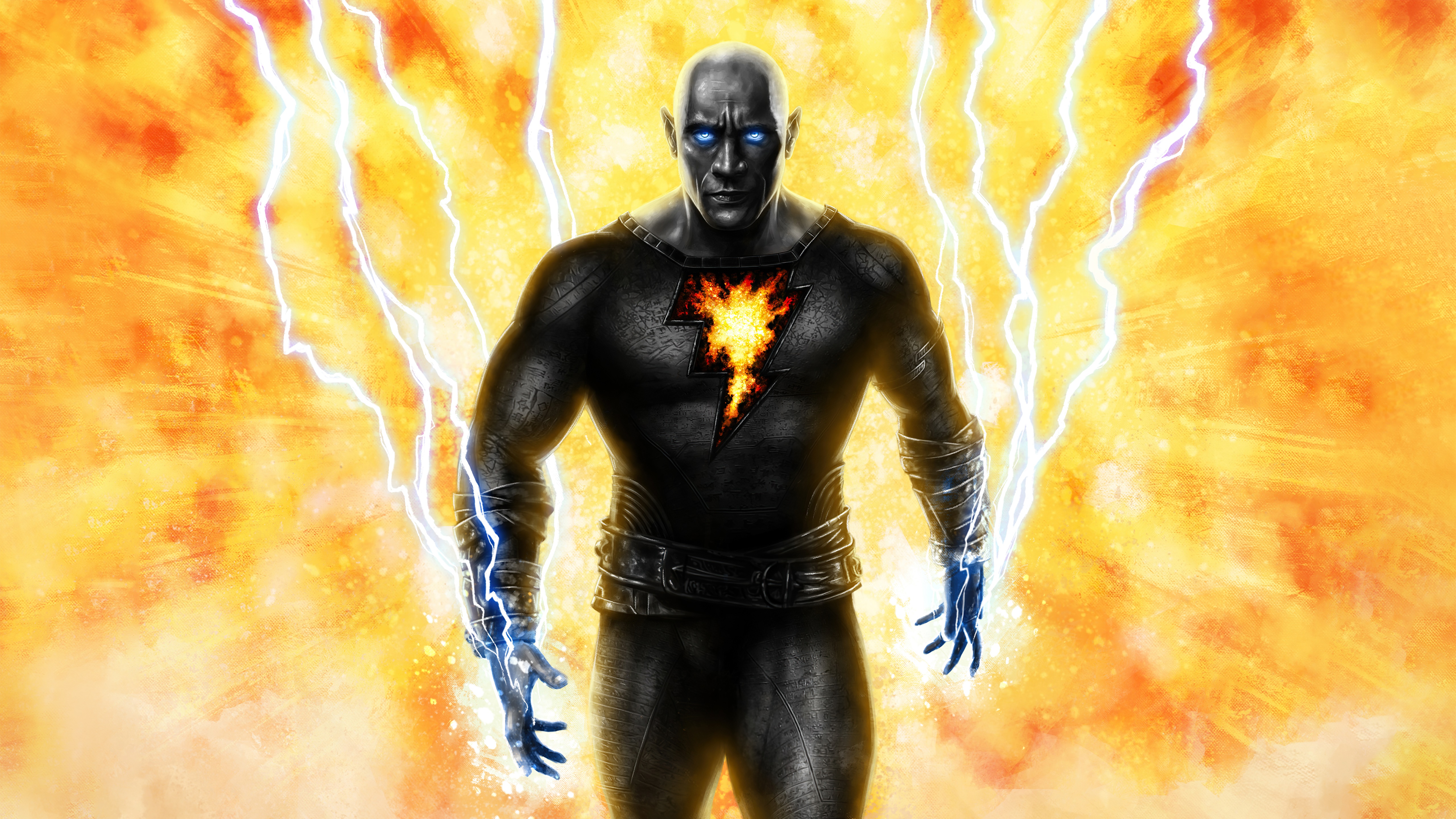 Black Adam with lightning and fire HD Wallpaper