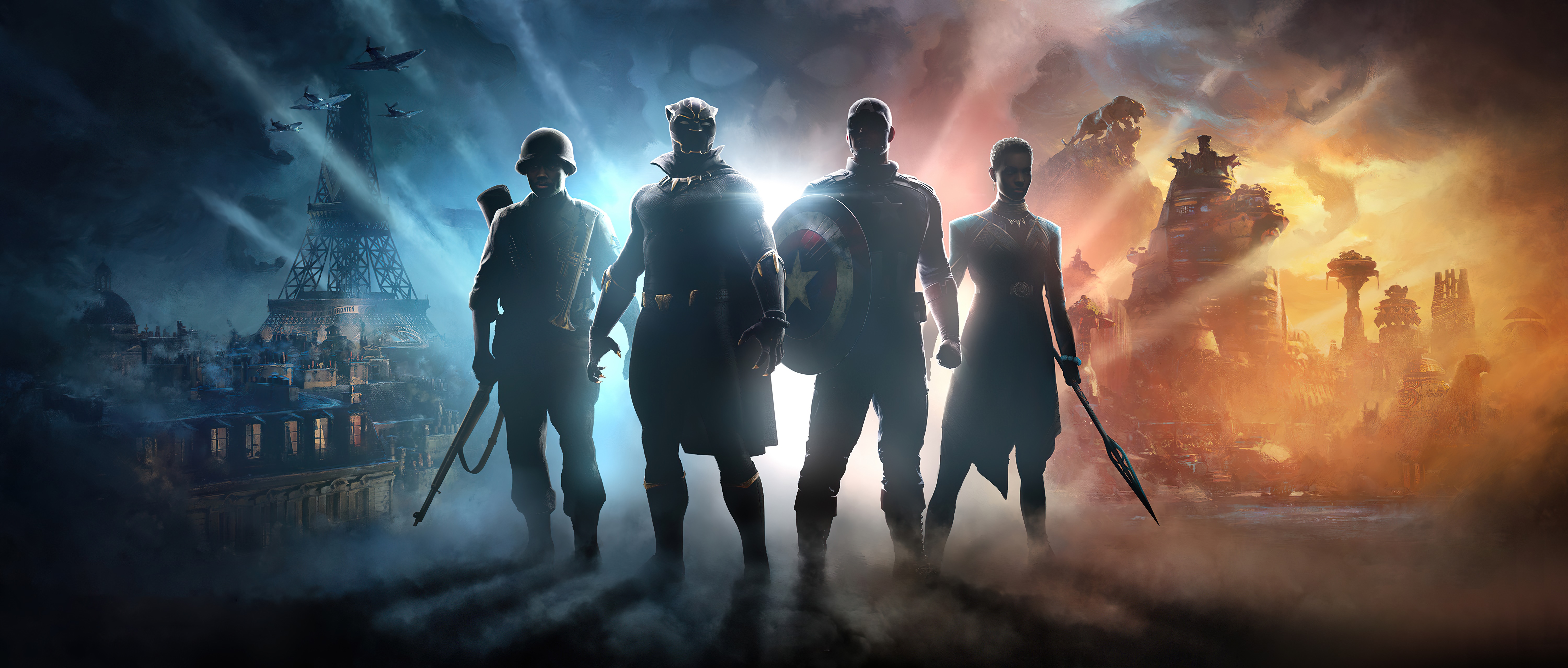 Black Panther, Captain America, and other superheroes in Paris and Wakanda HD Wallpaper