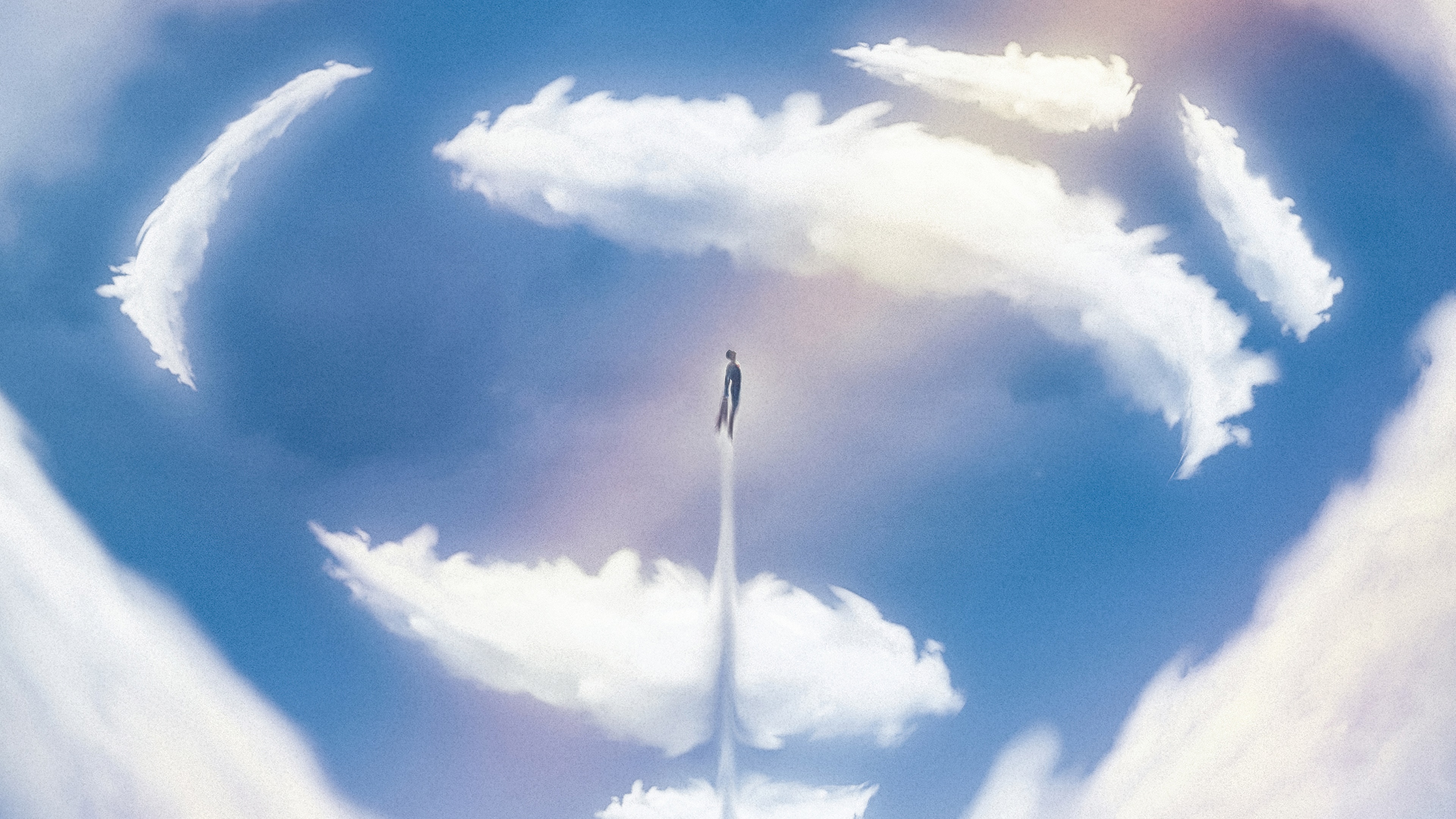 Superman flying through clouds HD Wallpaper