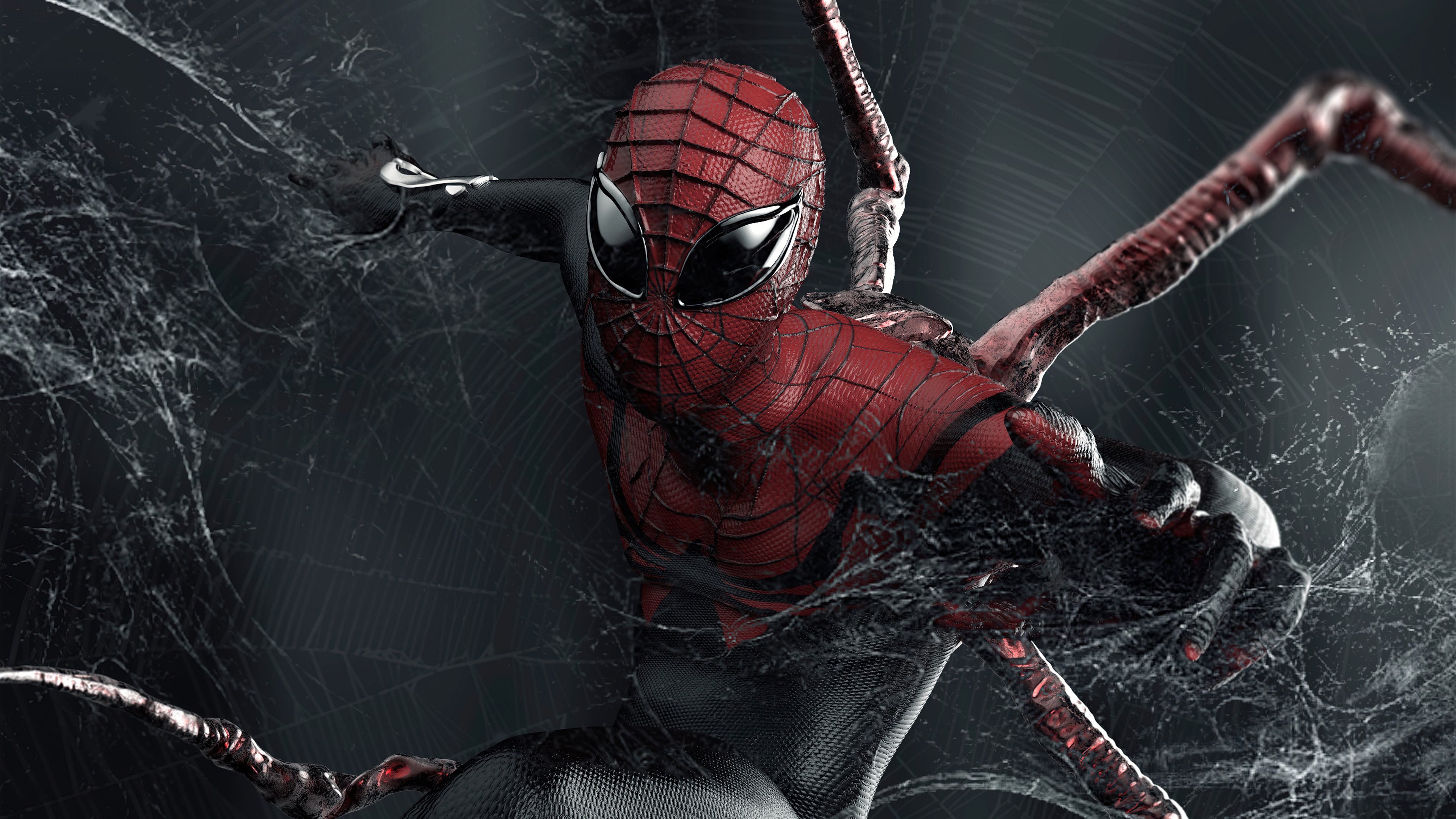Spider-Man in a web, digital art HD Wallpaper