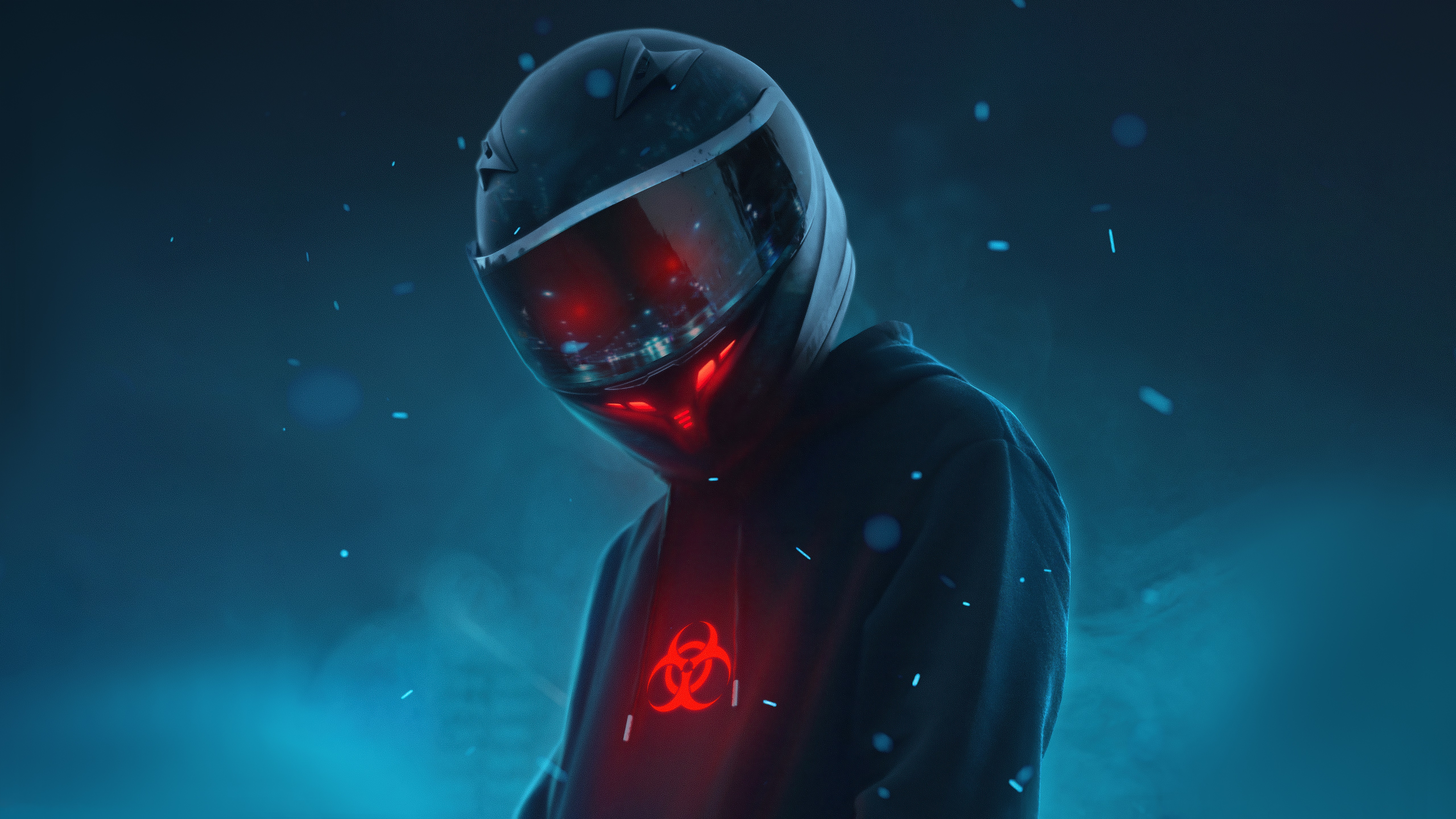 Man in a helmet with biohazard symbol HD Wallpaper