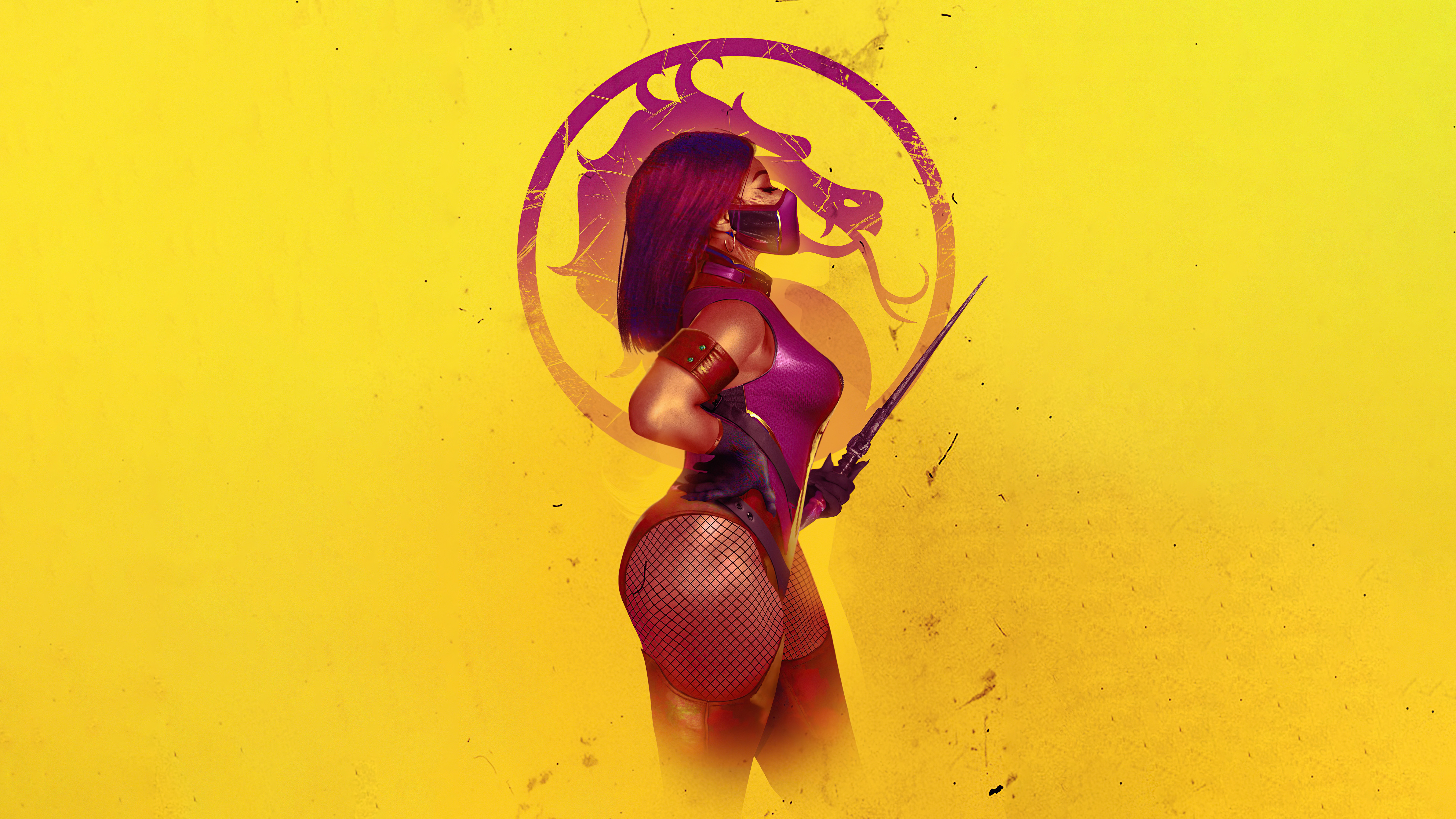 Mileena from Mortal Kombat with dragon logo HD Wallpaper