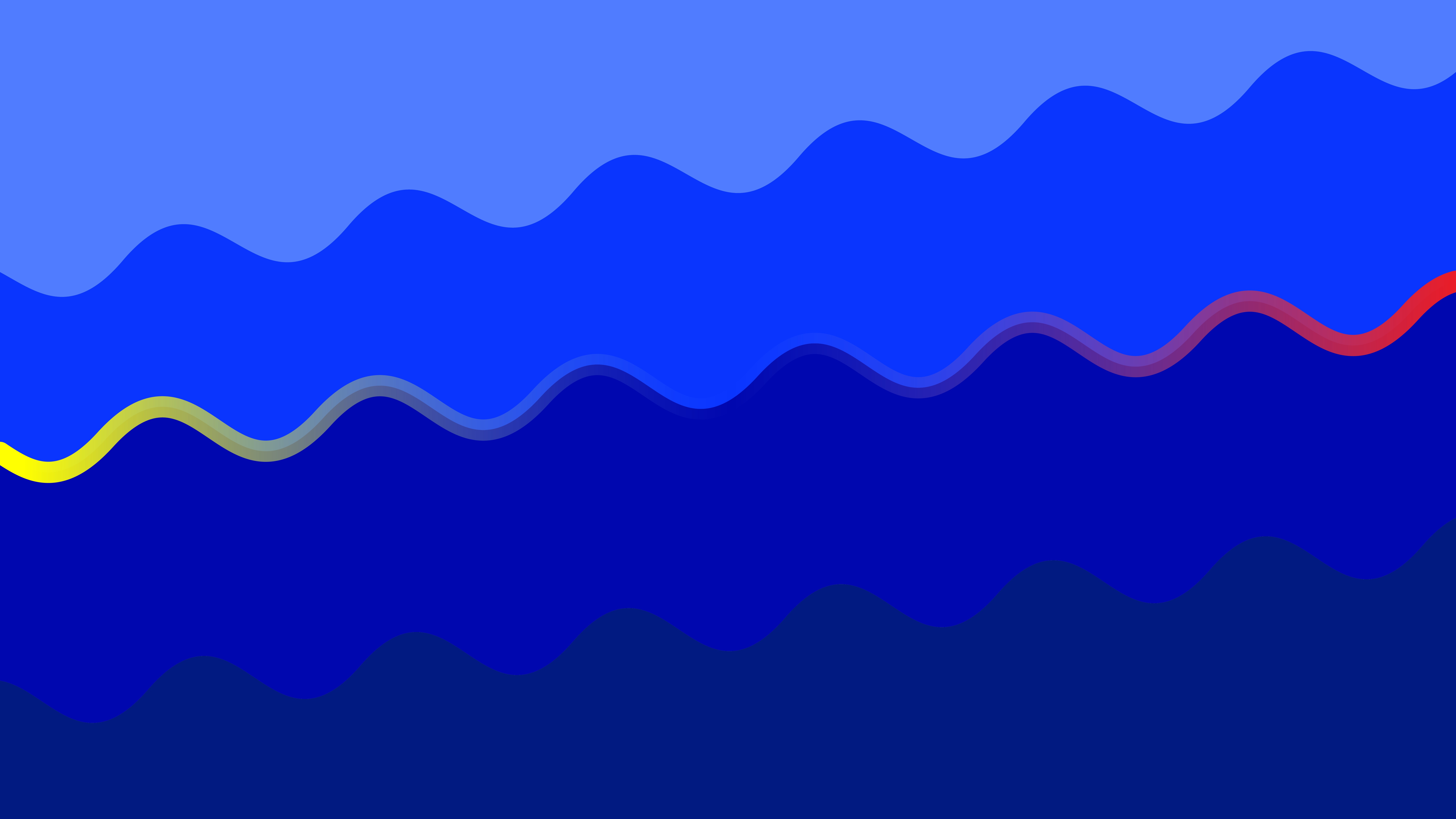 Abstract wavy lines in shades of blue with yellow and red accents HD Wallpaper