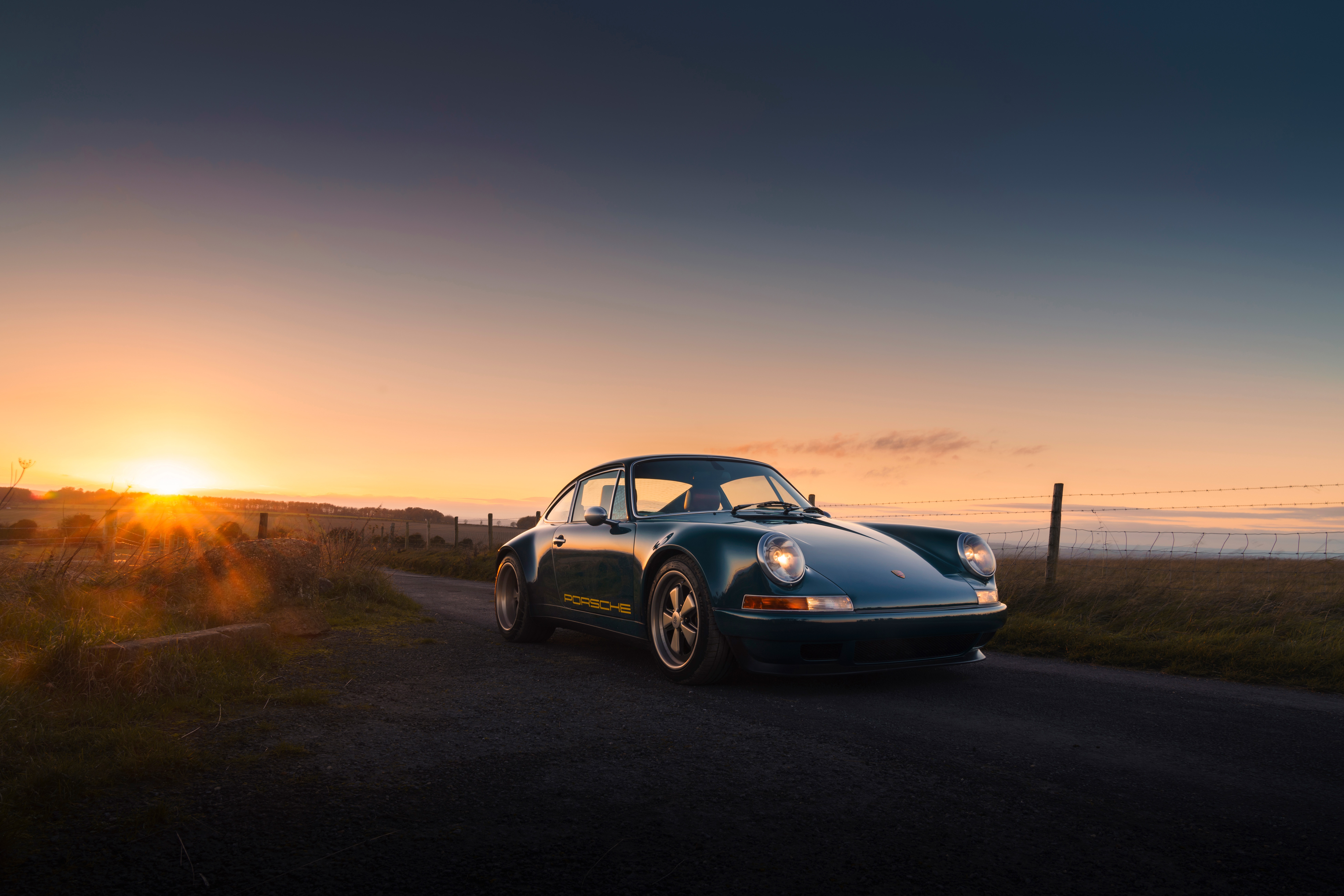 Green Porsche 911 at Sunset HD Wallpaper