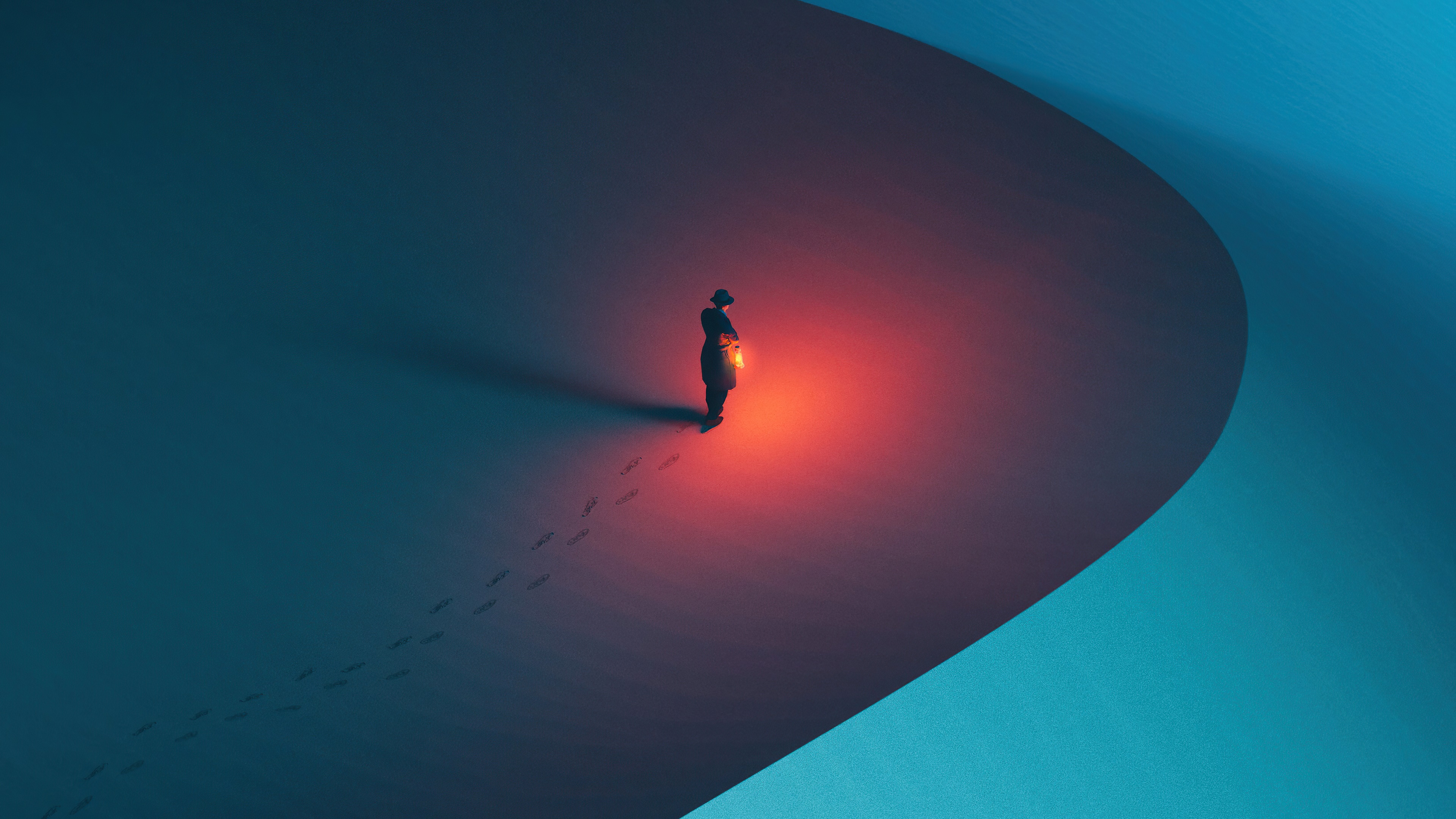 Minimalist digital art of a person with a lantern HD Wallpaper