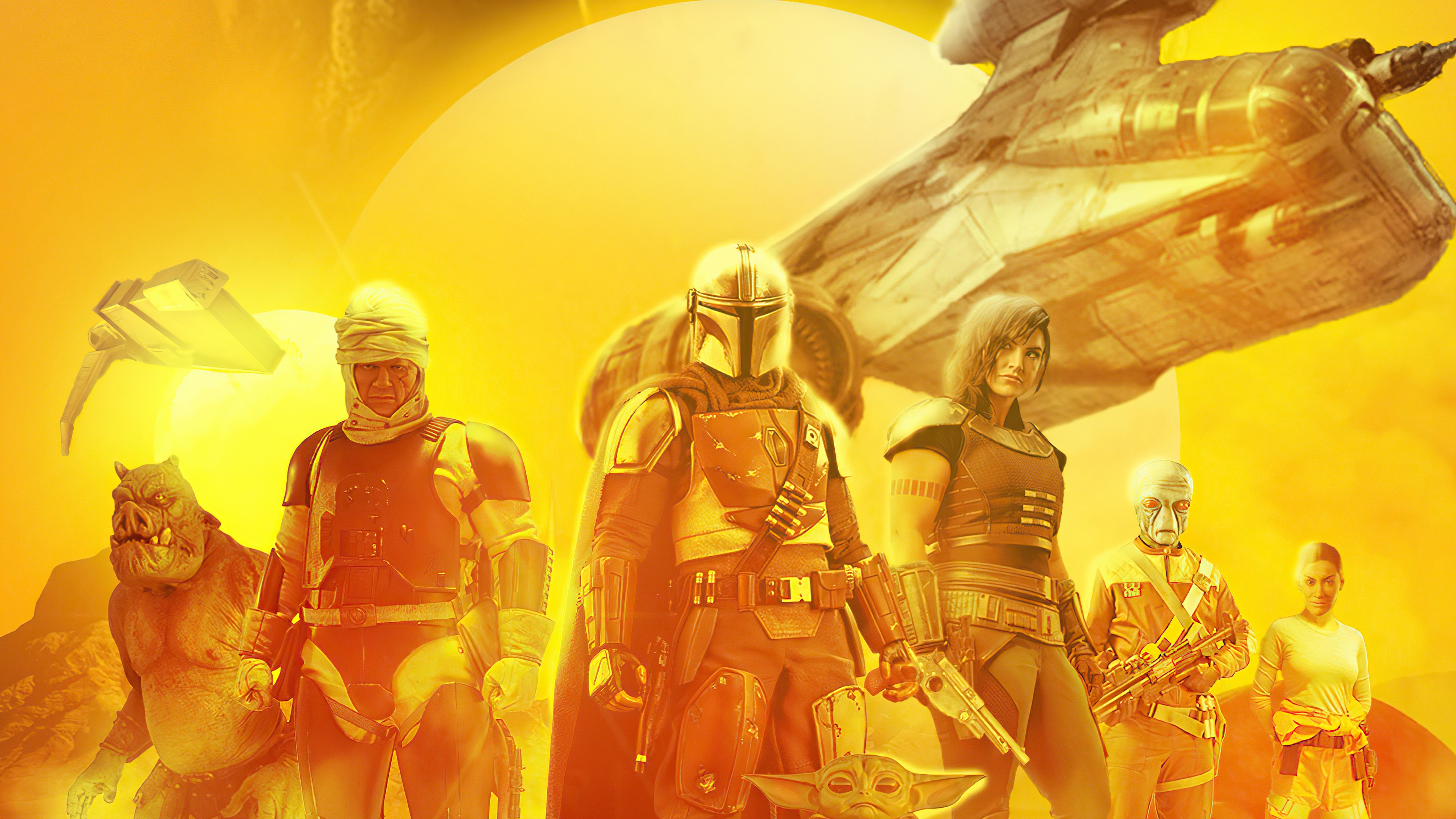 The Mandalorian and characters from Star Wars 4K HD Wallpaper