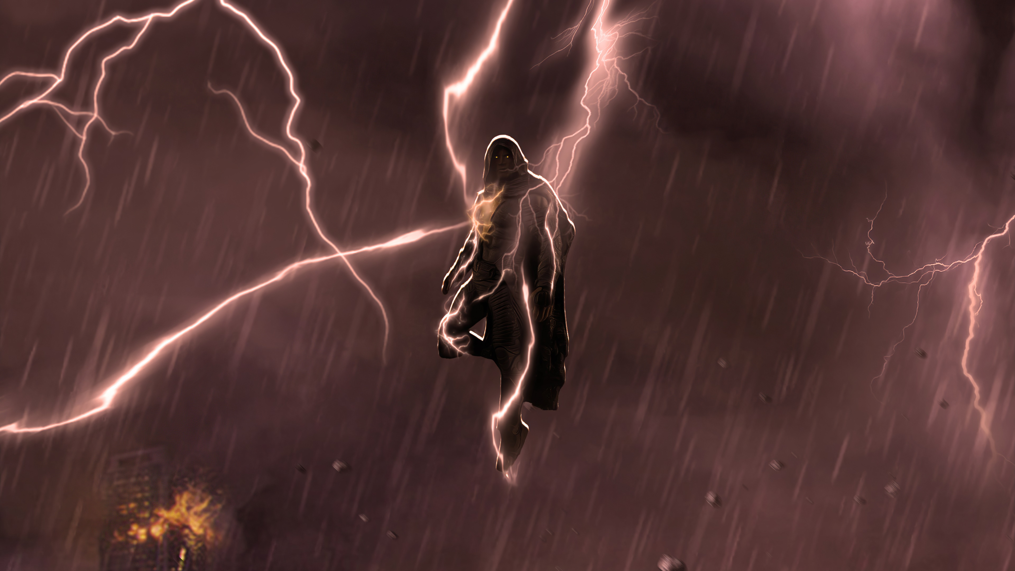 Black Adam flying amidst lightning and rain HD Wallpaper
