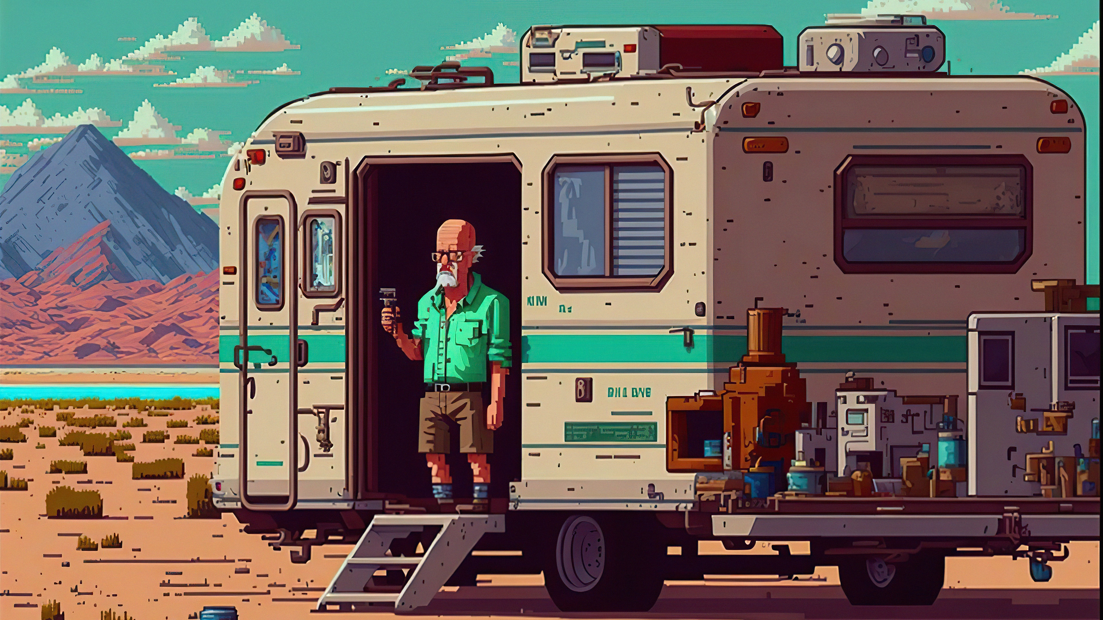 Walter White from Breaking Bad in 8-bit art HD Wallpaper