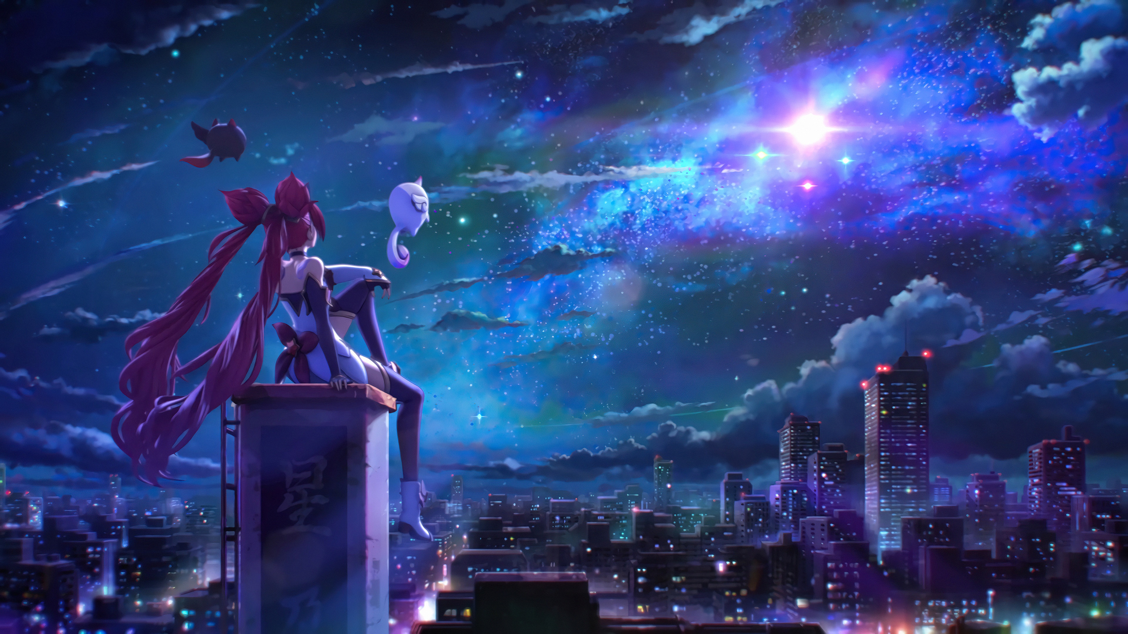 Jinx from League of Legends in a starry city HD Wallpaper