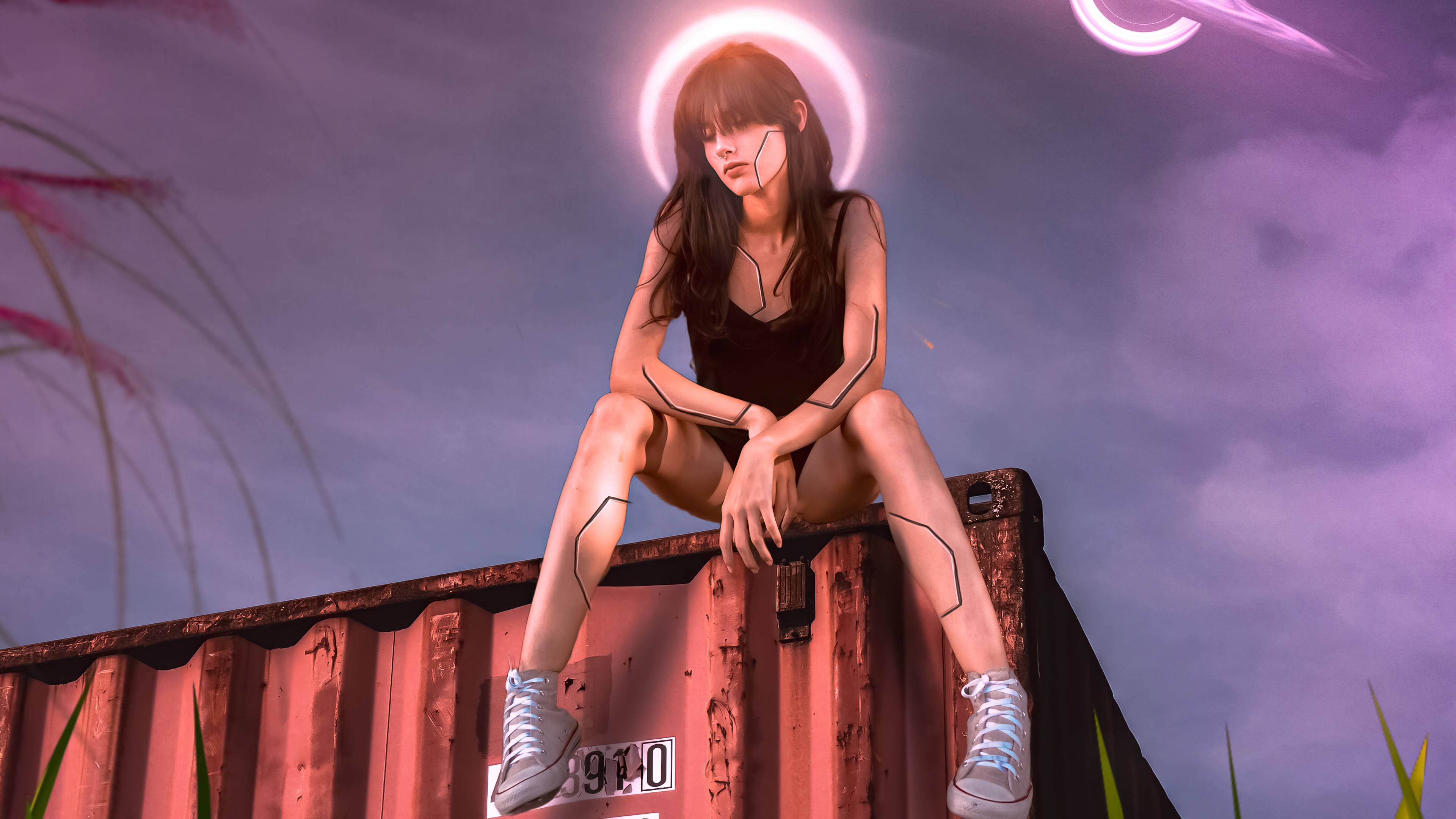 Artwork of a woman with cybernetic implants HD Wallpaper