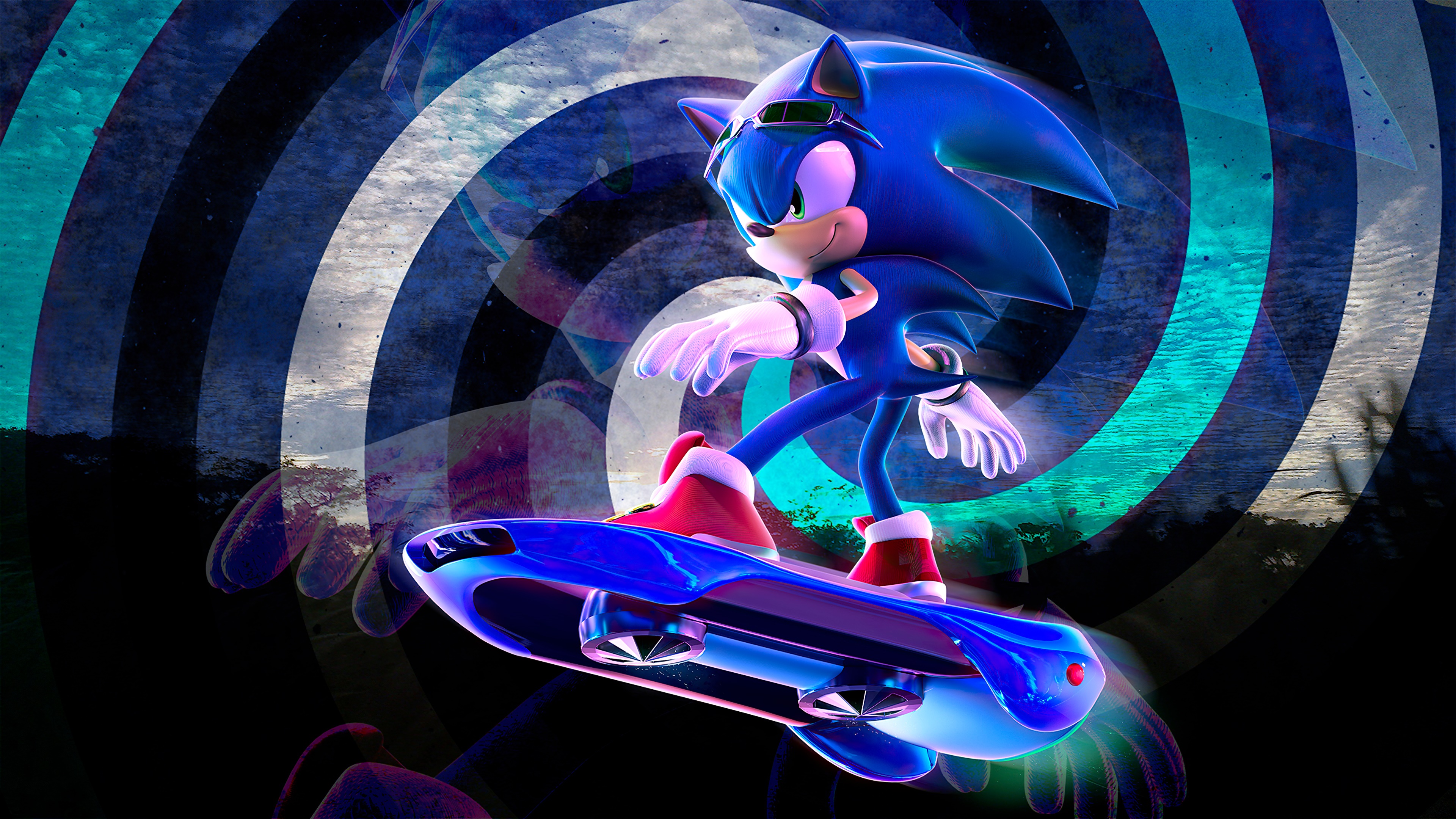 Sonic the Hedgehog from Sonic Frontiers on a hoverboard HD Wallpaper
