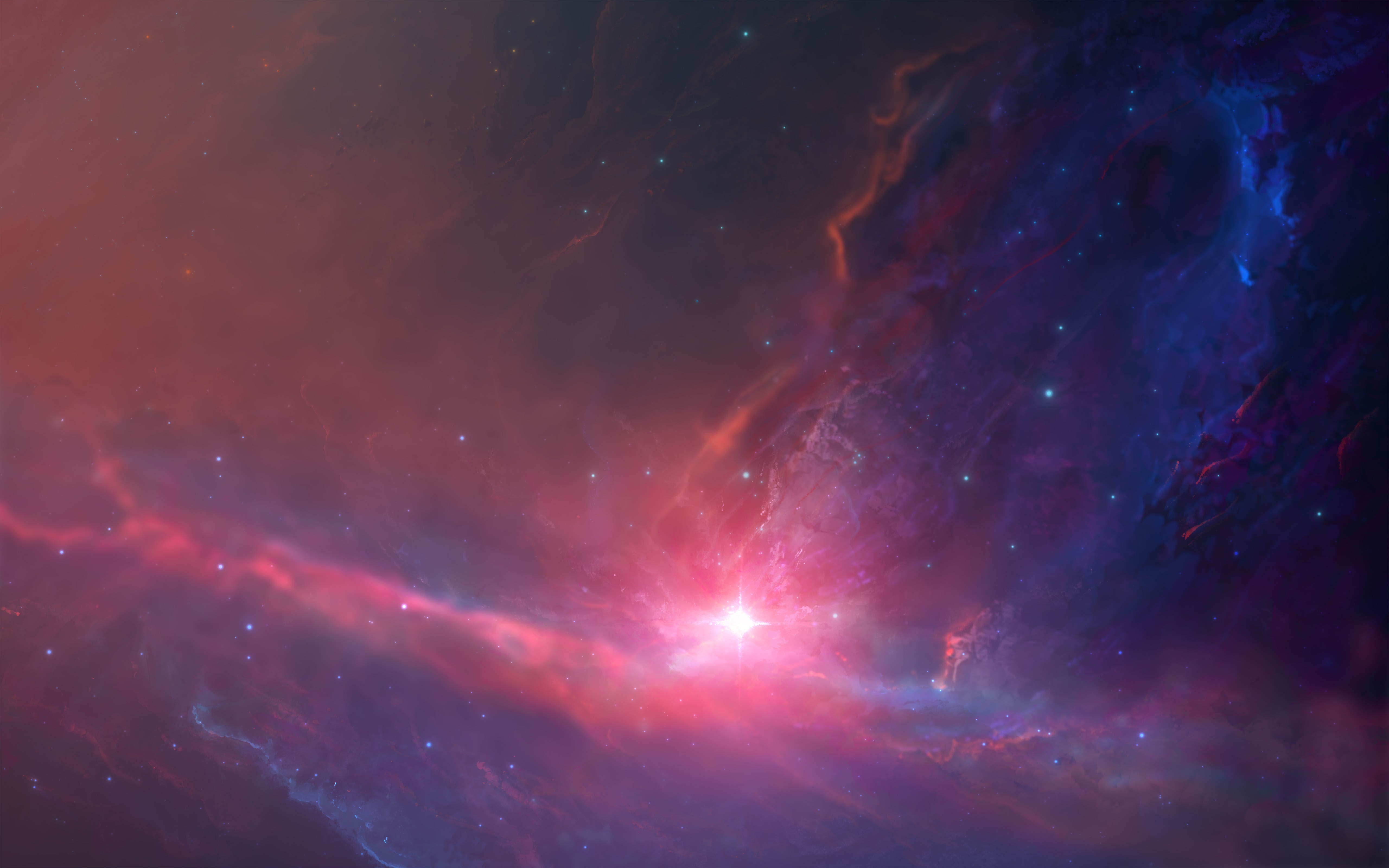 Vibrant nebula with bright star in deep space 4K HD Wallpaper