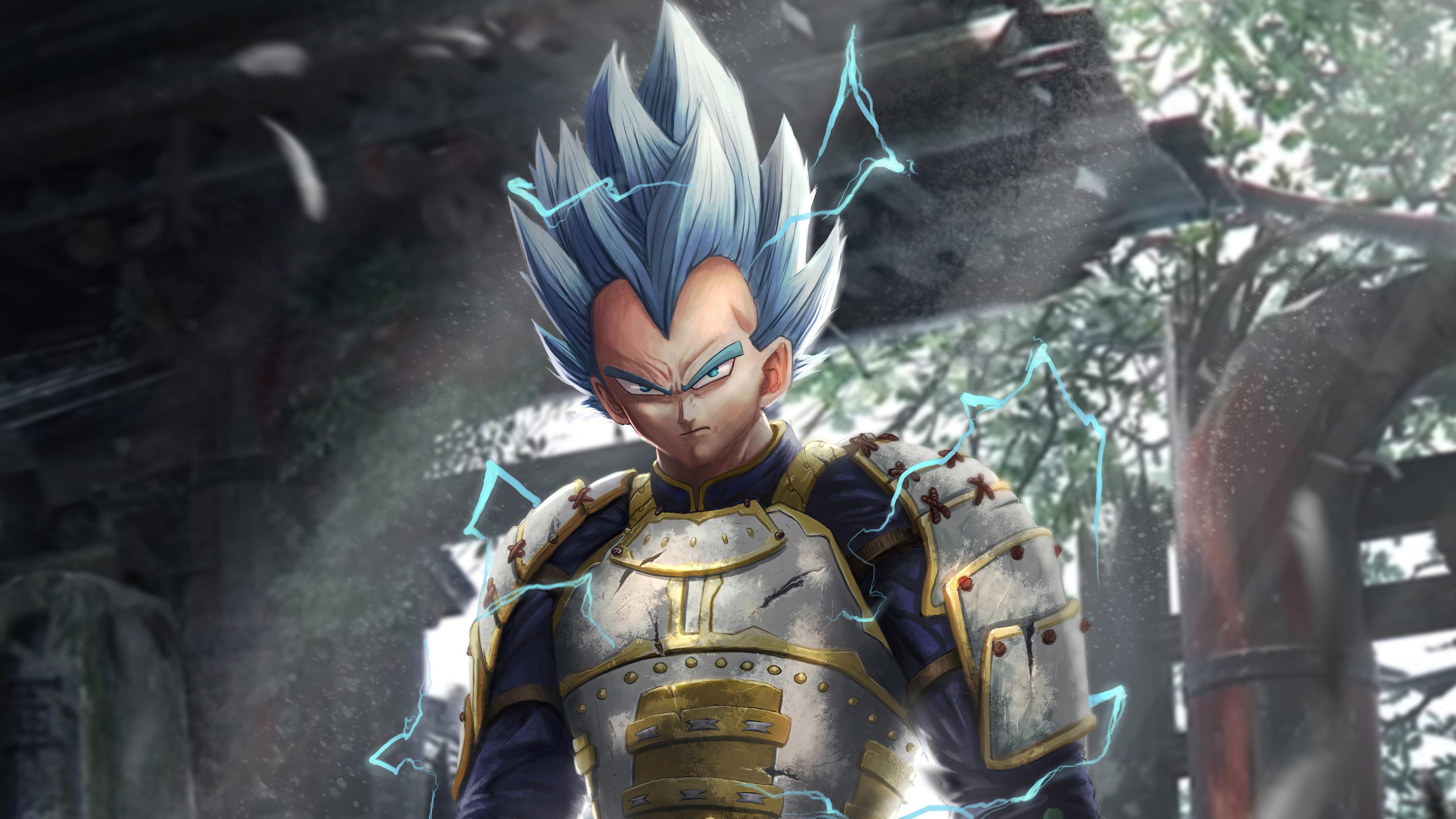 Vegeta from Dragon Ball in armor with blue hair HD Wallpaper