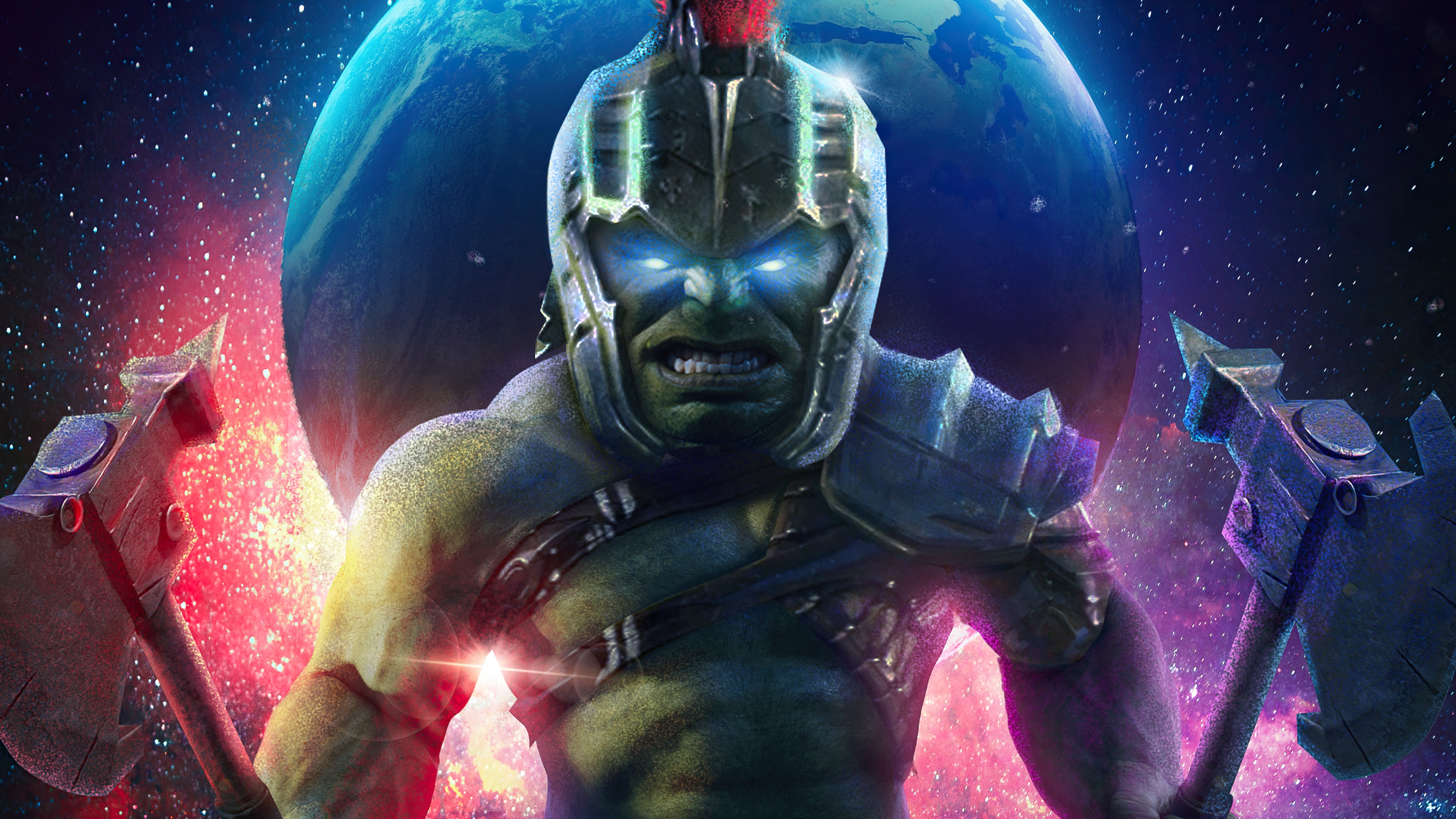 Hulk from Marvel Comics with axes and planet HD Wallpaper