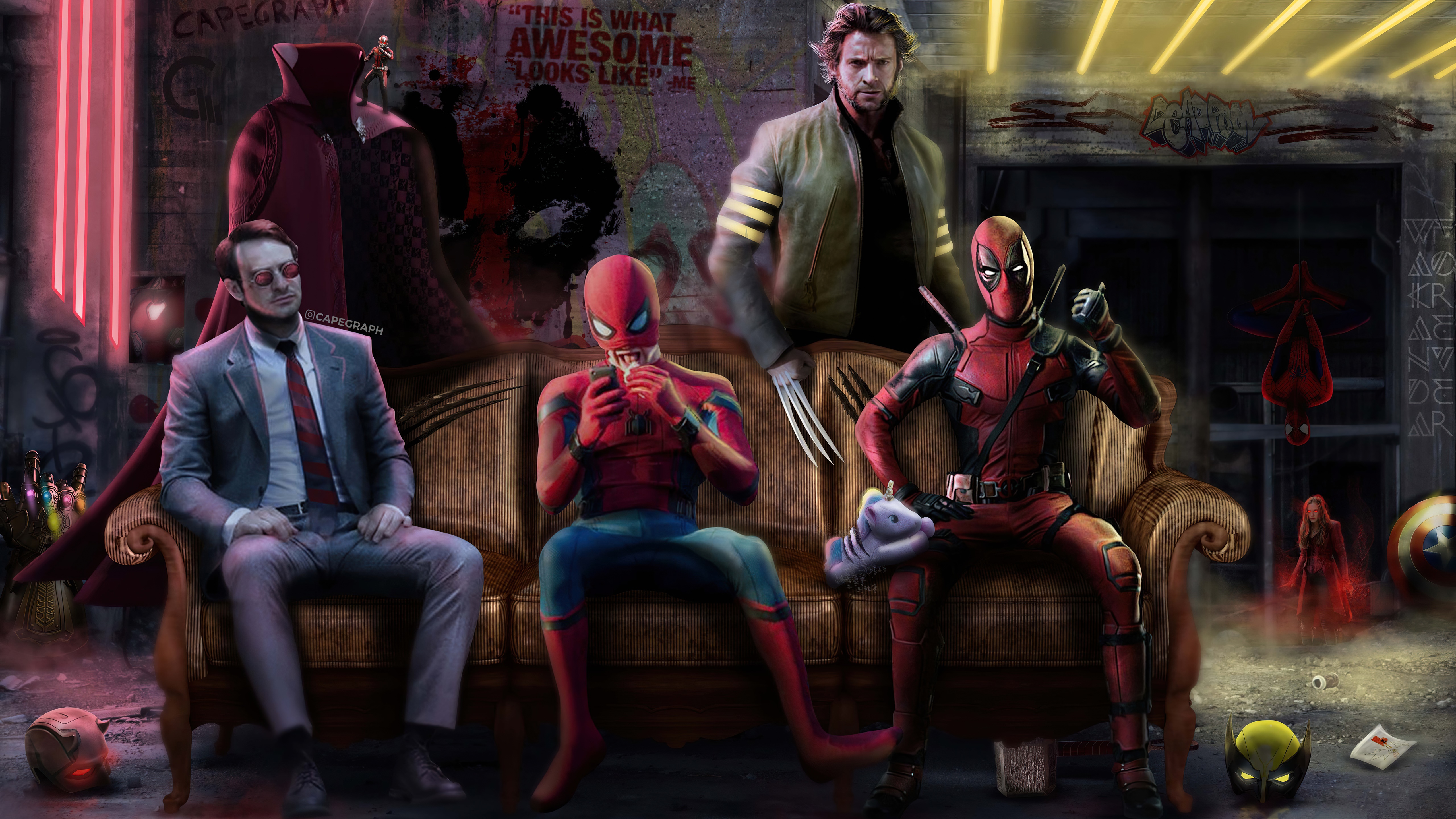 Marvel Superheroes on a Couch HD Wallpaper