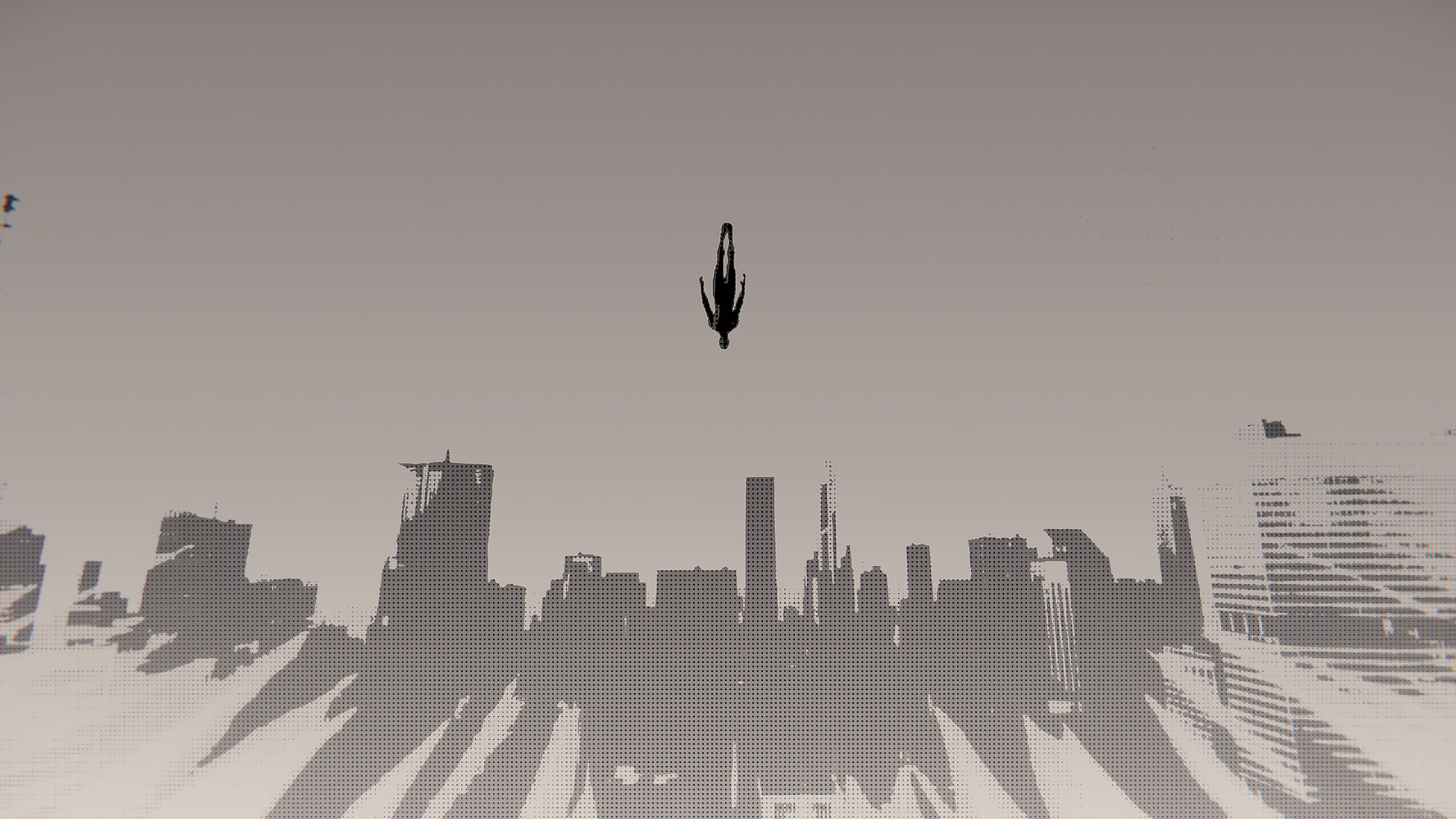 Spider-Man falling over a city skyline HD Wallpaper