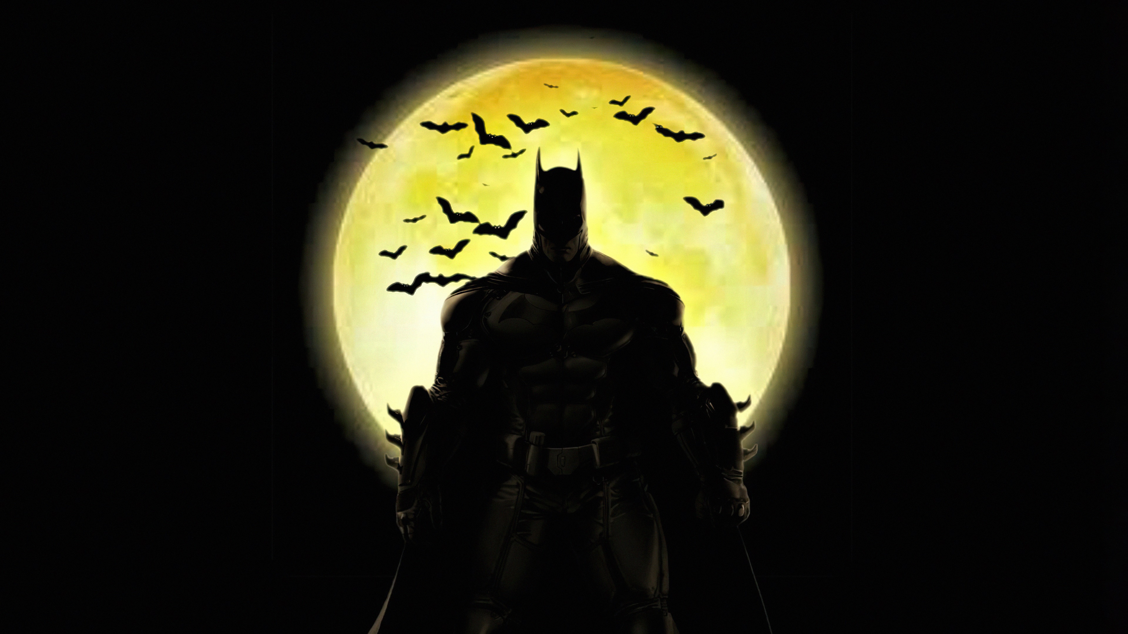 Batman in front of a full moon with bats HD Wallpaper