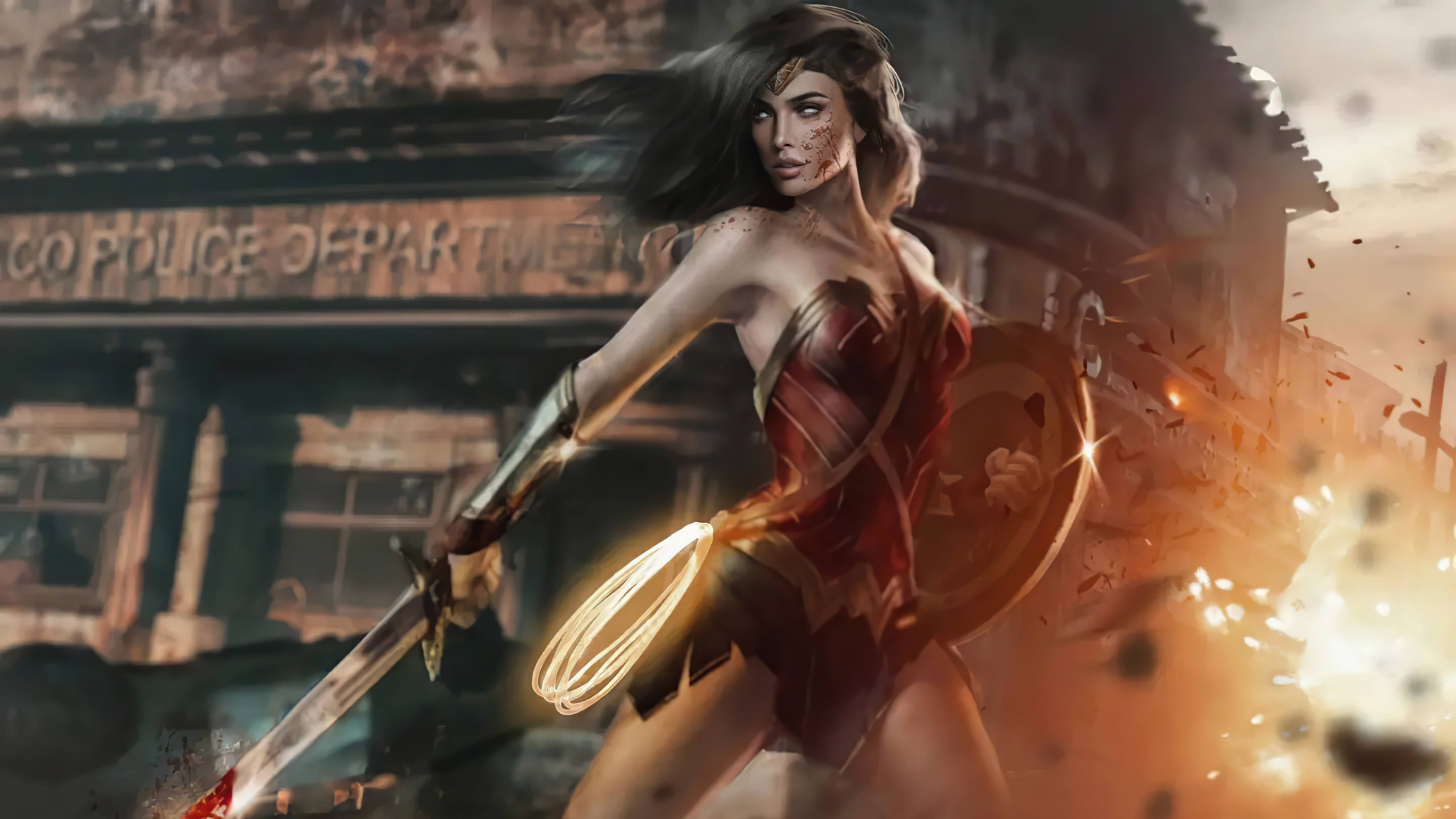Wonder Woman from DC Comics in a battle HD Wallpaper