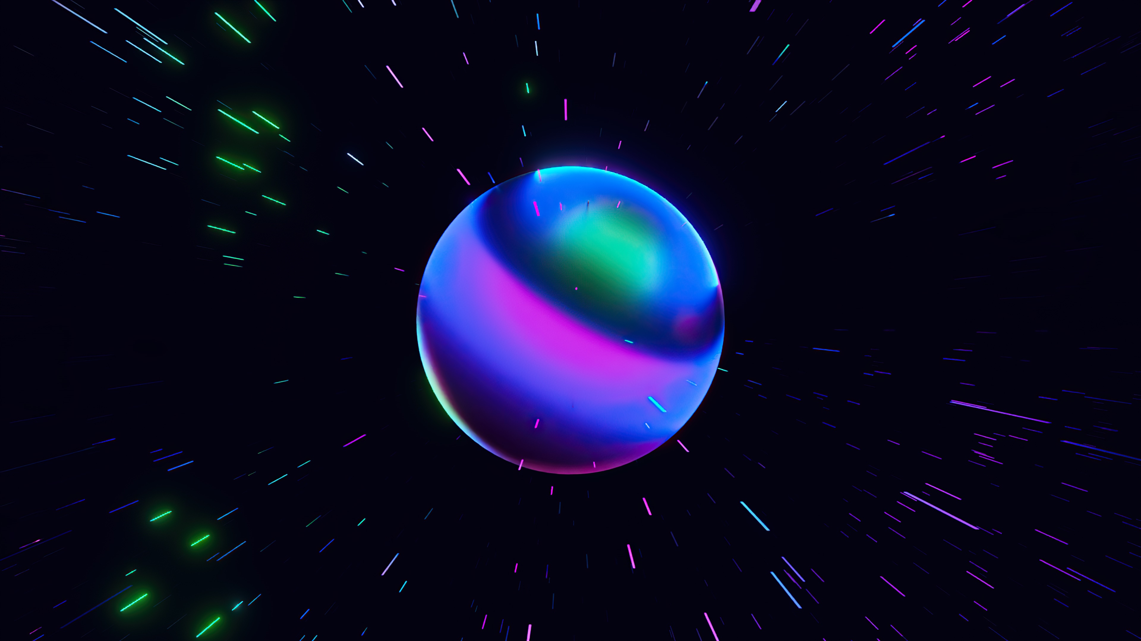 Abstract sphere with neon streaks 4K HD Wallpaper