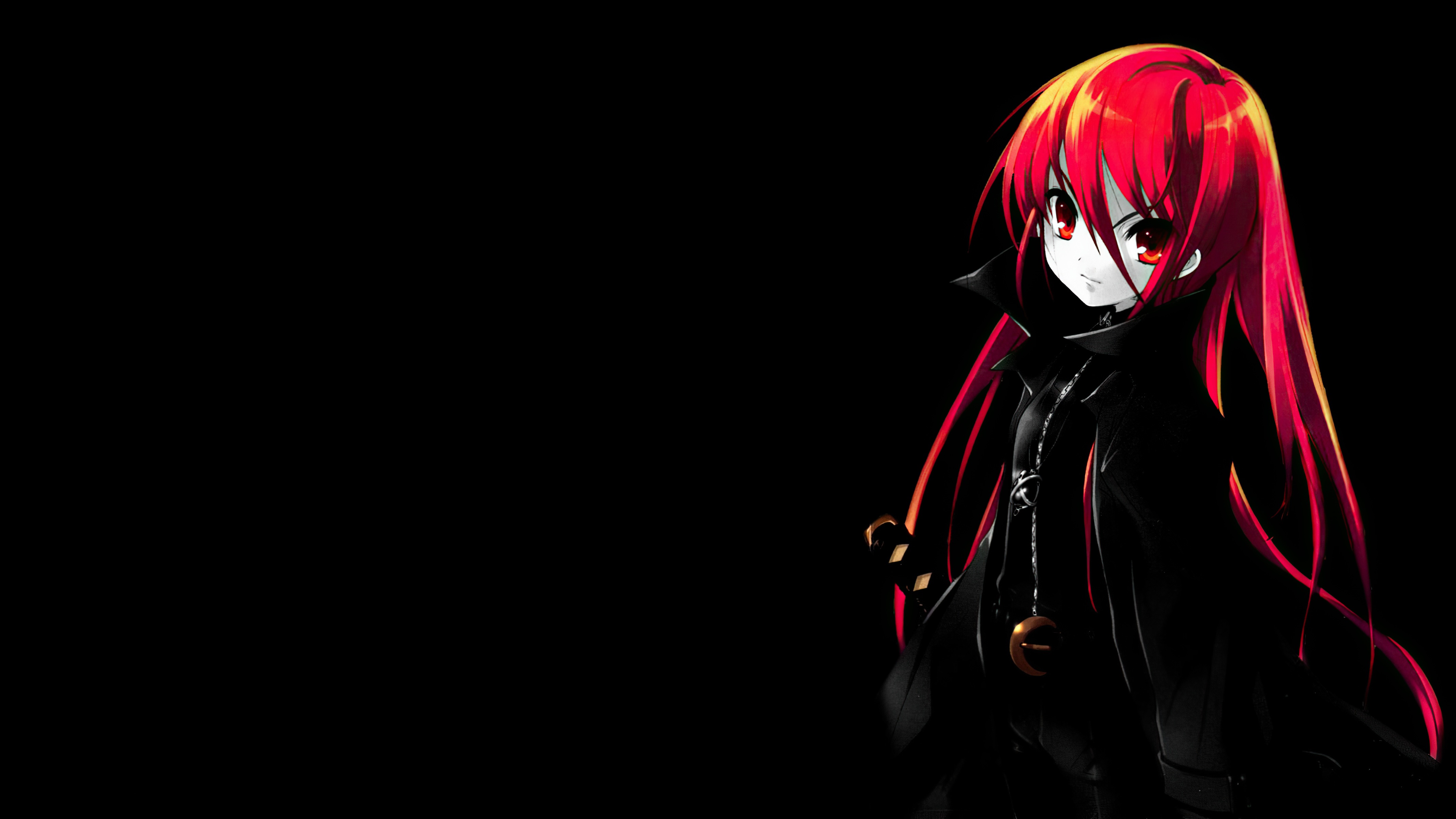 Anime girl with red hair and black outfit HD Wallpaper