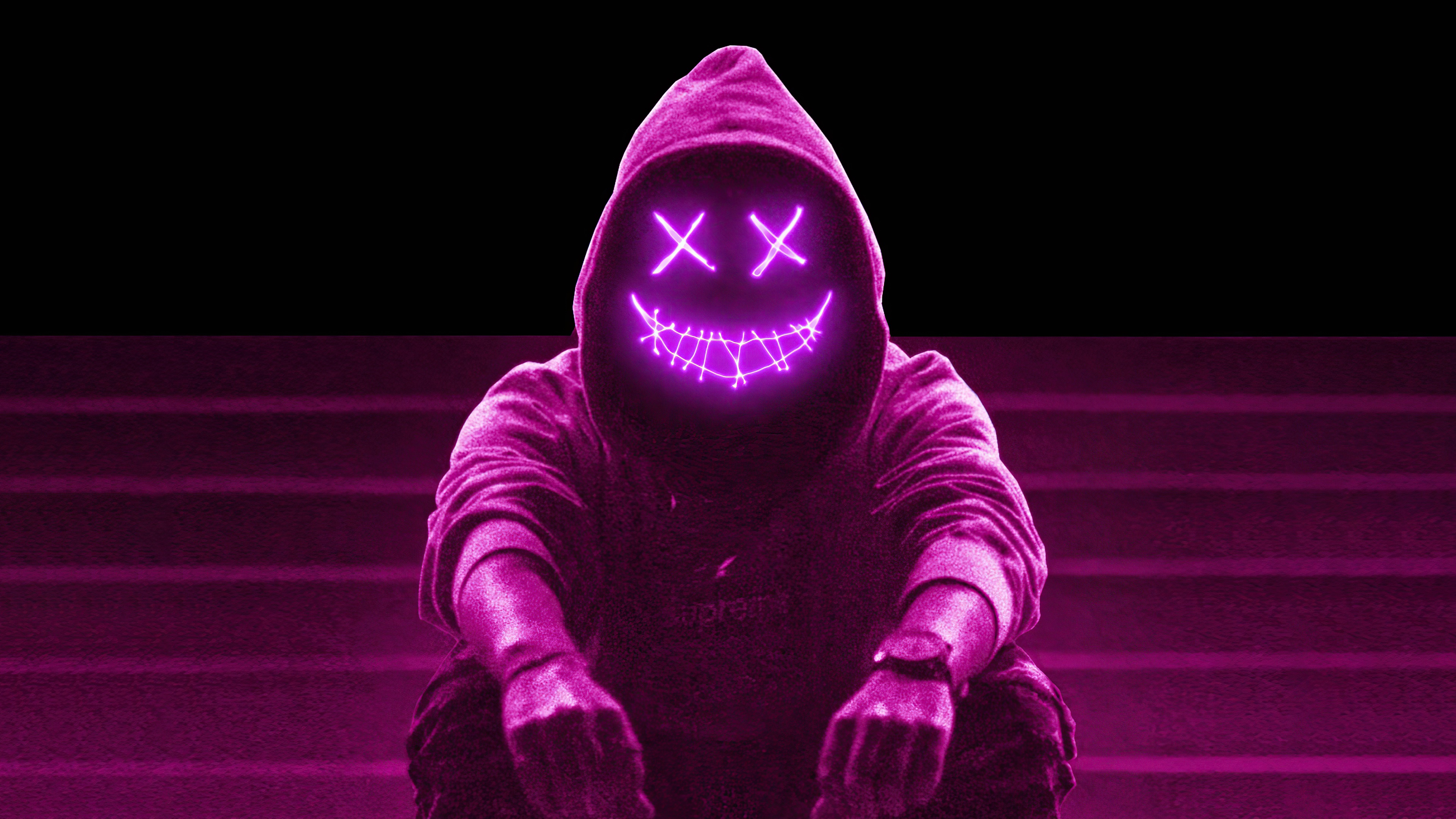 Person in a hoodie with a neon mask HD Wallpaper