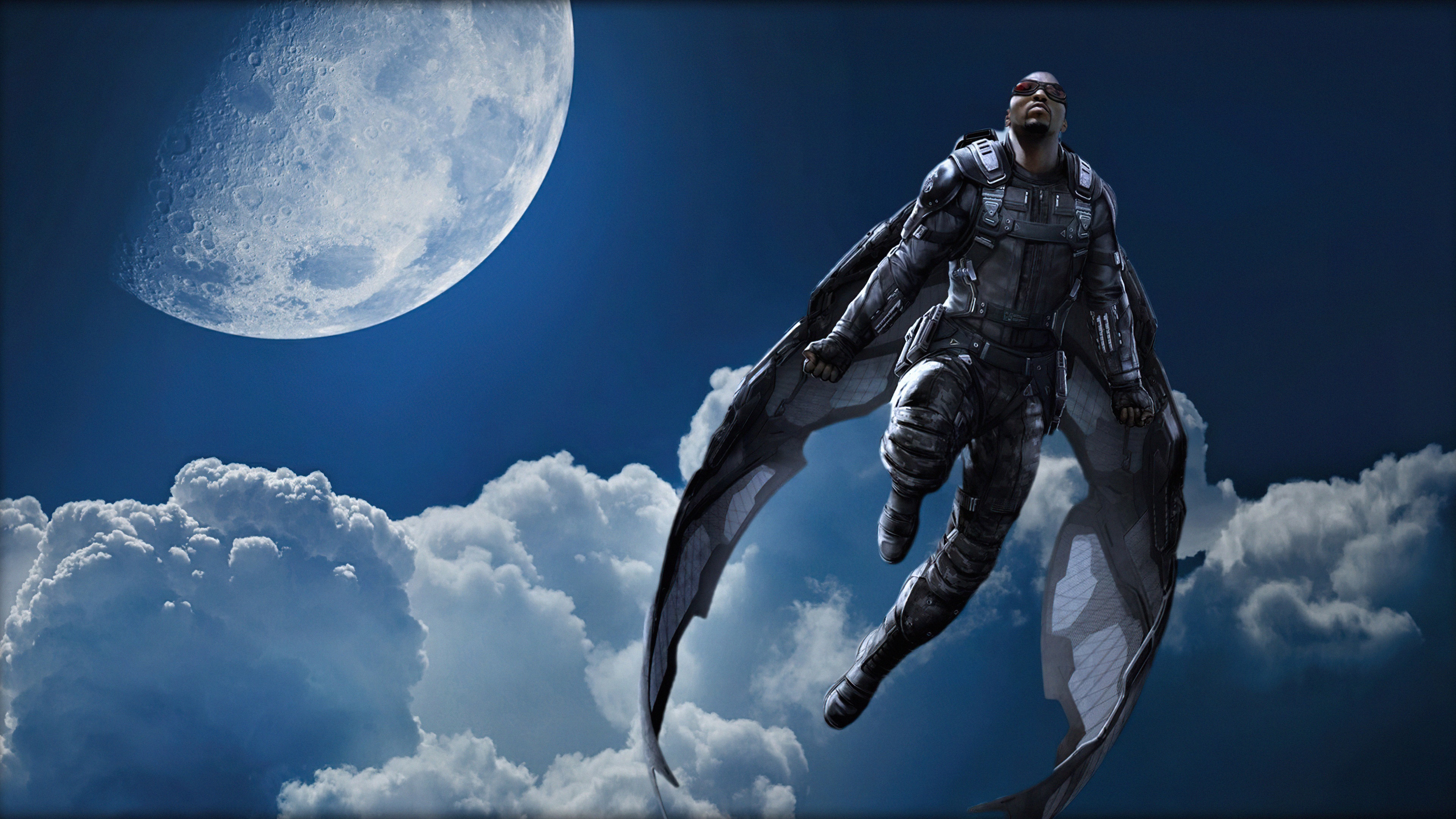 Falcon flying in front of the moon HD Wallpaper